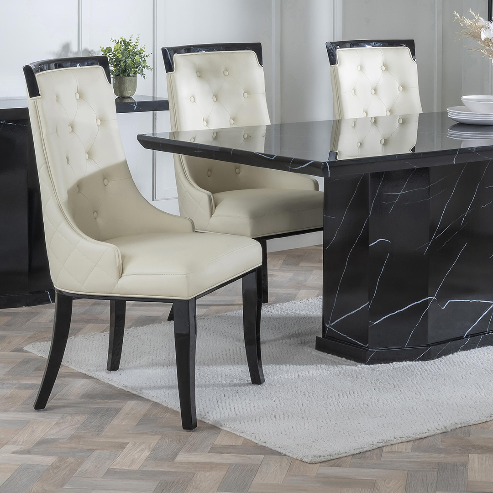 Carmela Dining Chair - Large High Back - Cream Leather - Black Legs