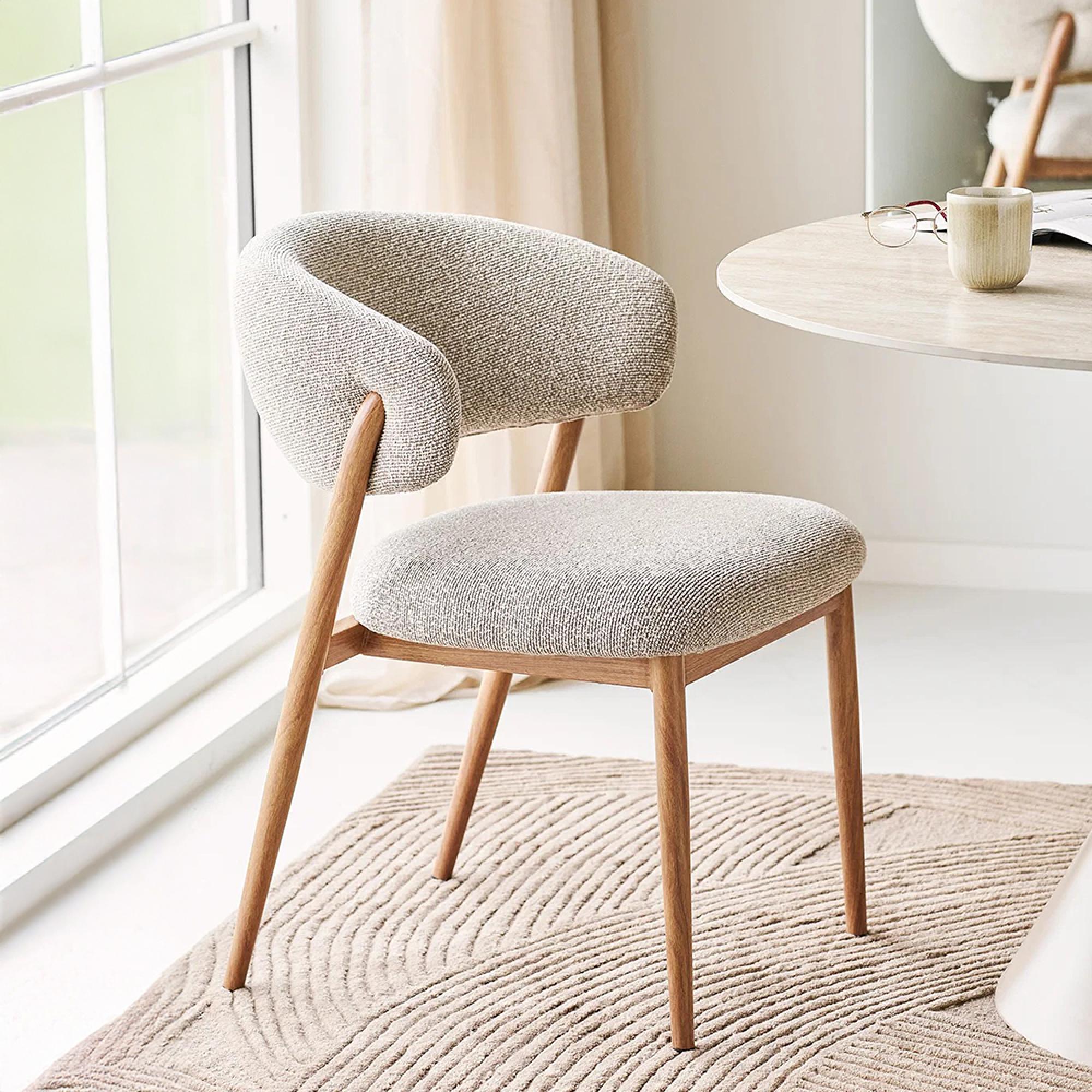 Cavi Dining Chair - Set of 2 - Curved Back - Sand and Natural - Fabric and Wood