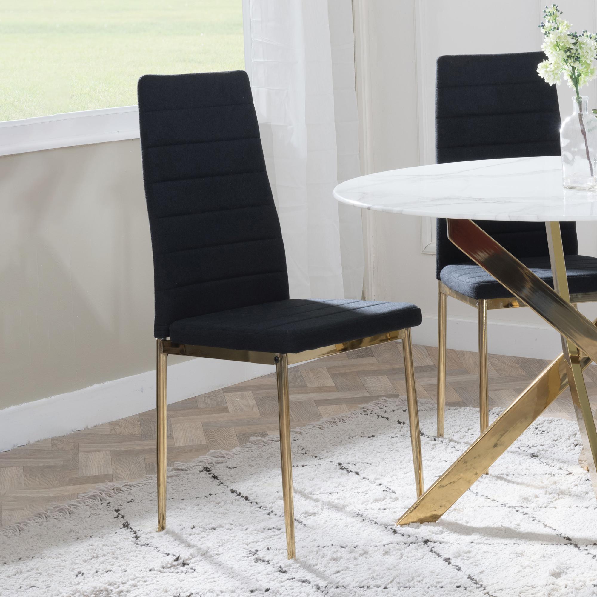 Clearance - Lido Dining Chair - Black Fabric - Gold Legs