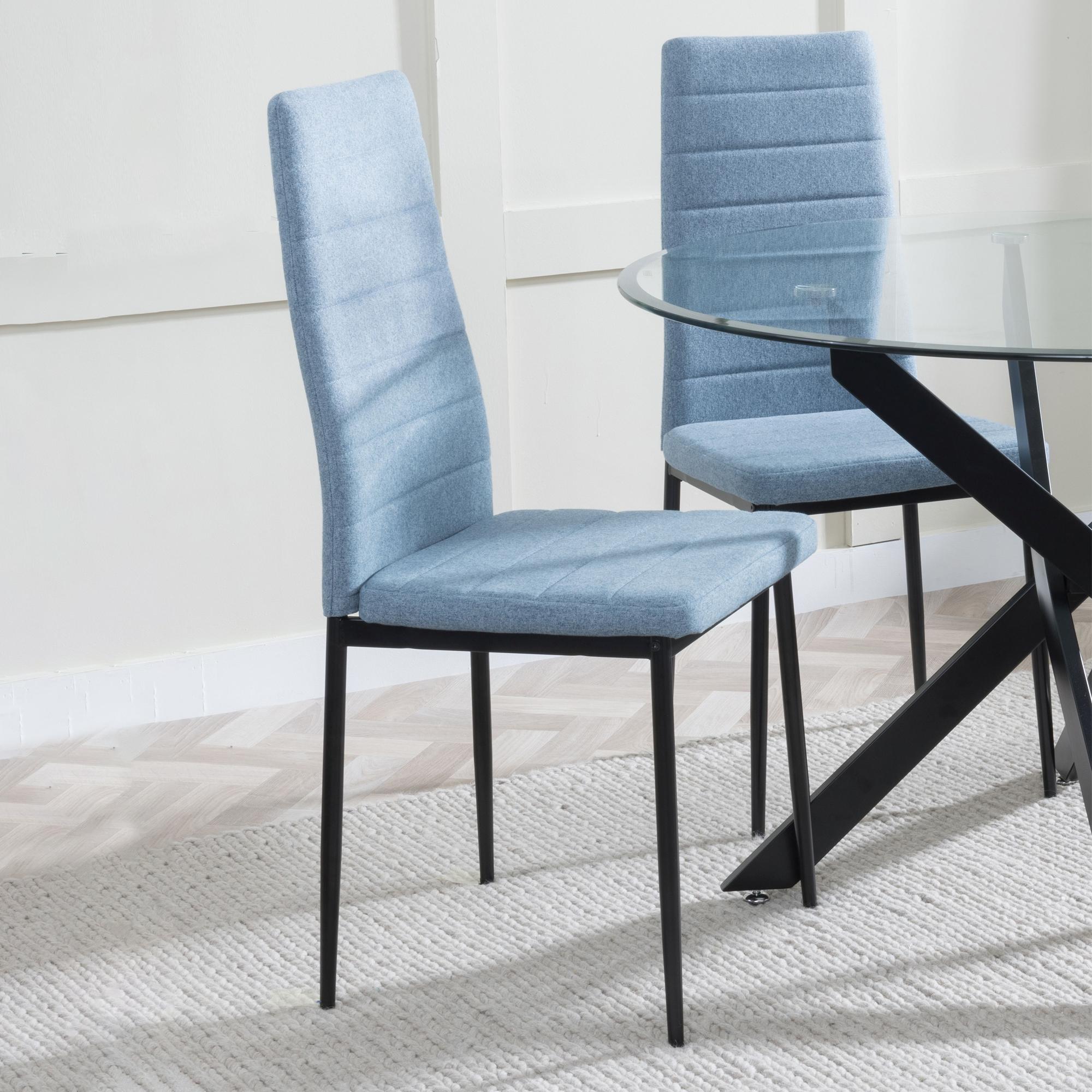 Clearance - Lido Dining Chair - Blue Fabric - Black Legs