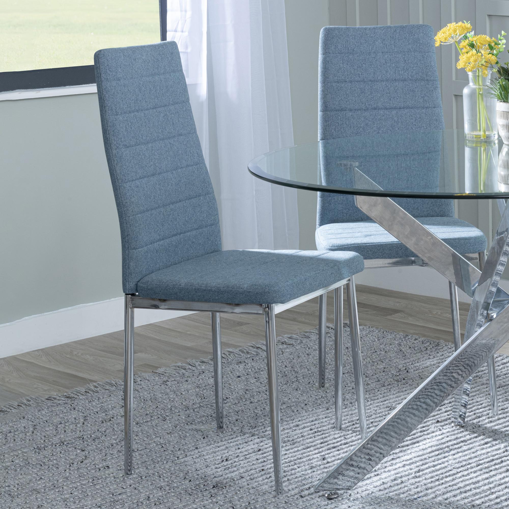 Clearance - Lido Dining Chair - Blue Fabric - Chrome Legs