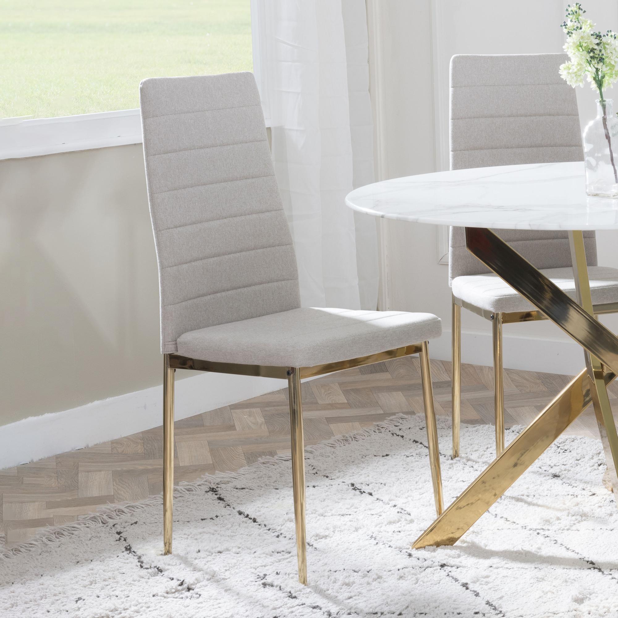 Clearance - Lido Dining Chair - Sand Fabric - Gold Legs