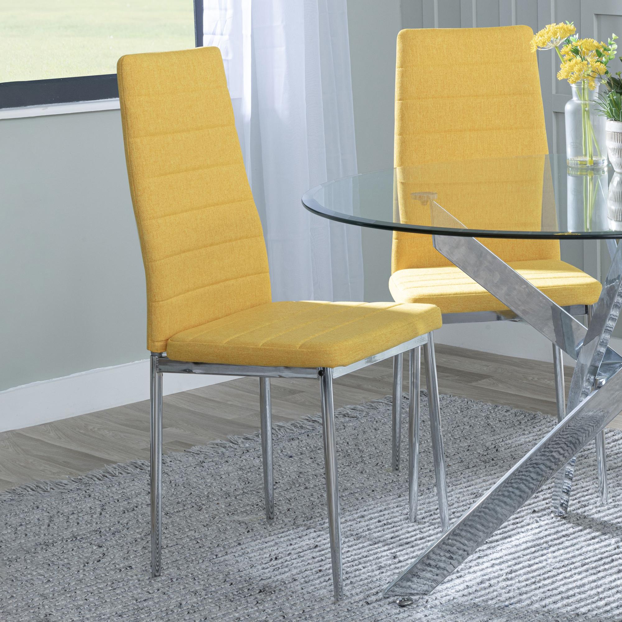 Clearance - Lido Dining Chair - Yellow Fabric - Chrome Legs