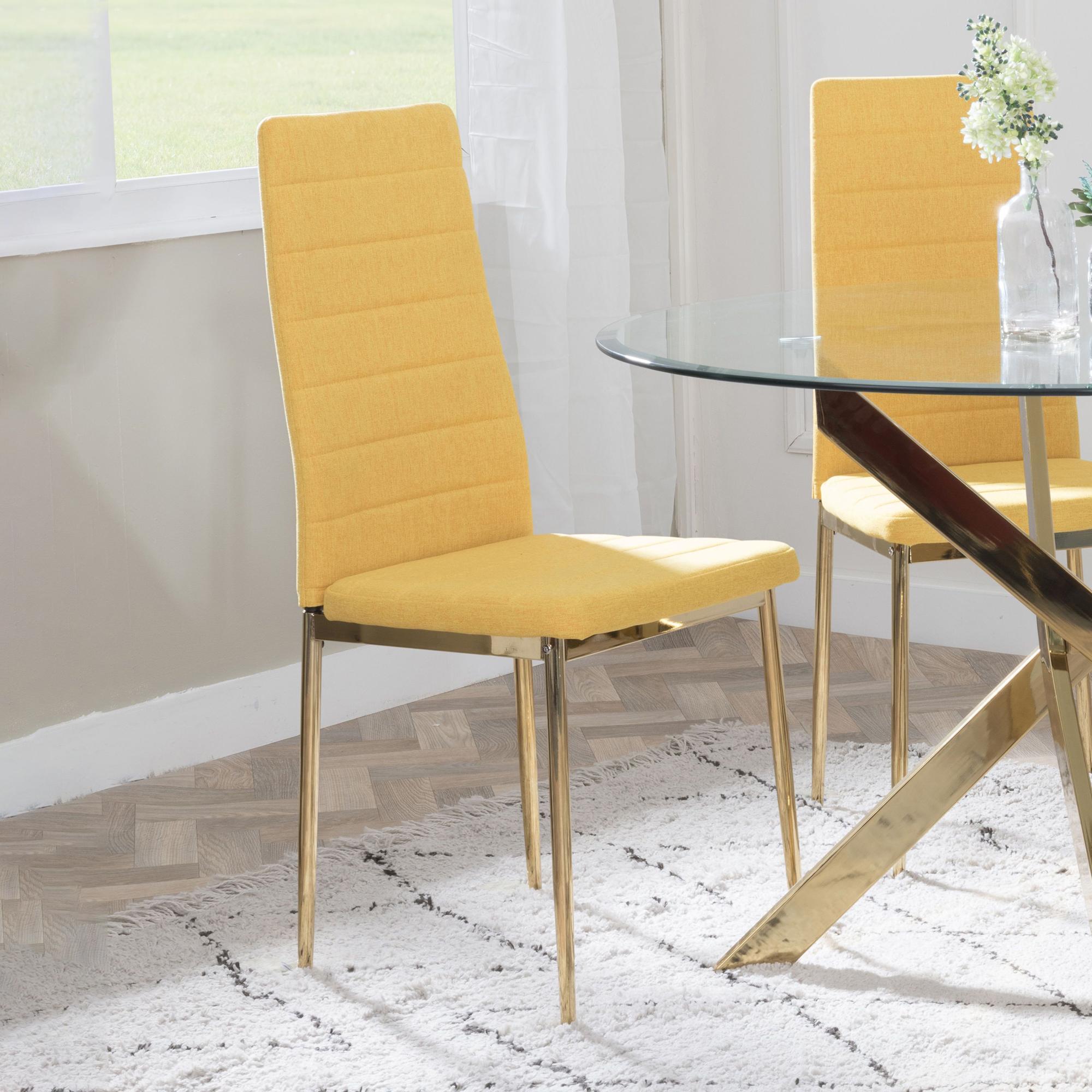 Clearance - Lido Dining Chair - Yellow Fabric - Gold Legs