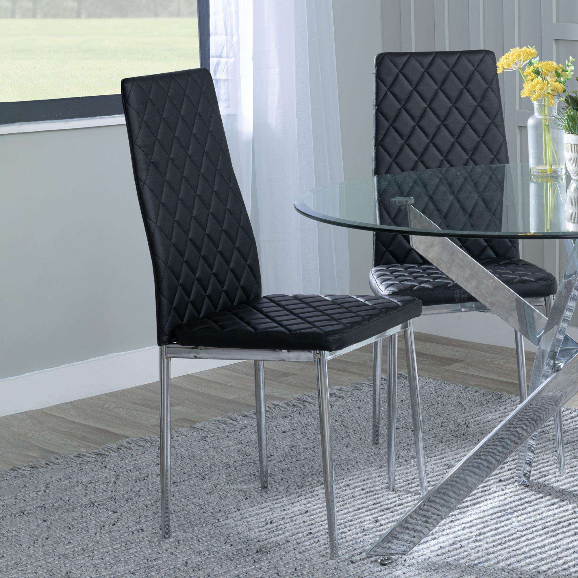 Clearance - Metro Dining Chair - Black Leather - Chrome Metal Legs