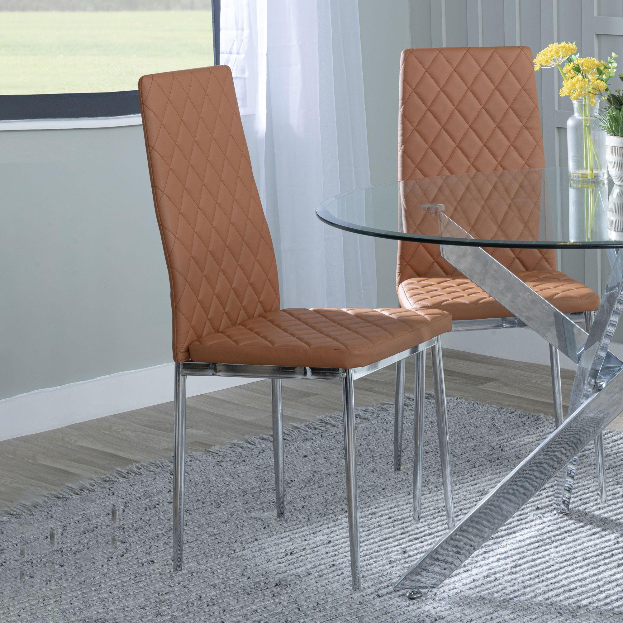 Clearance - Metro Dining Chair - Burnt Orange Leather - Chrome Metal Legs