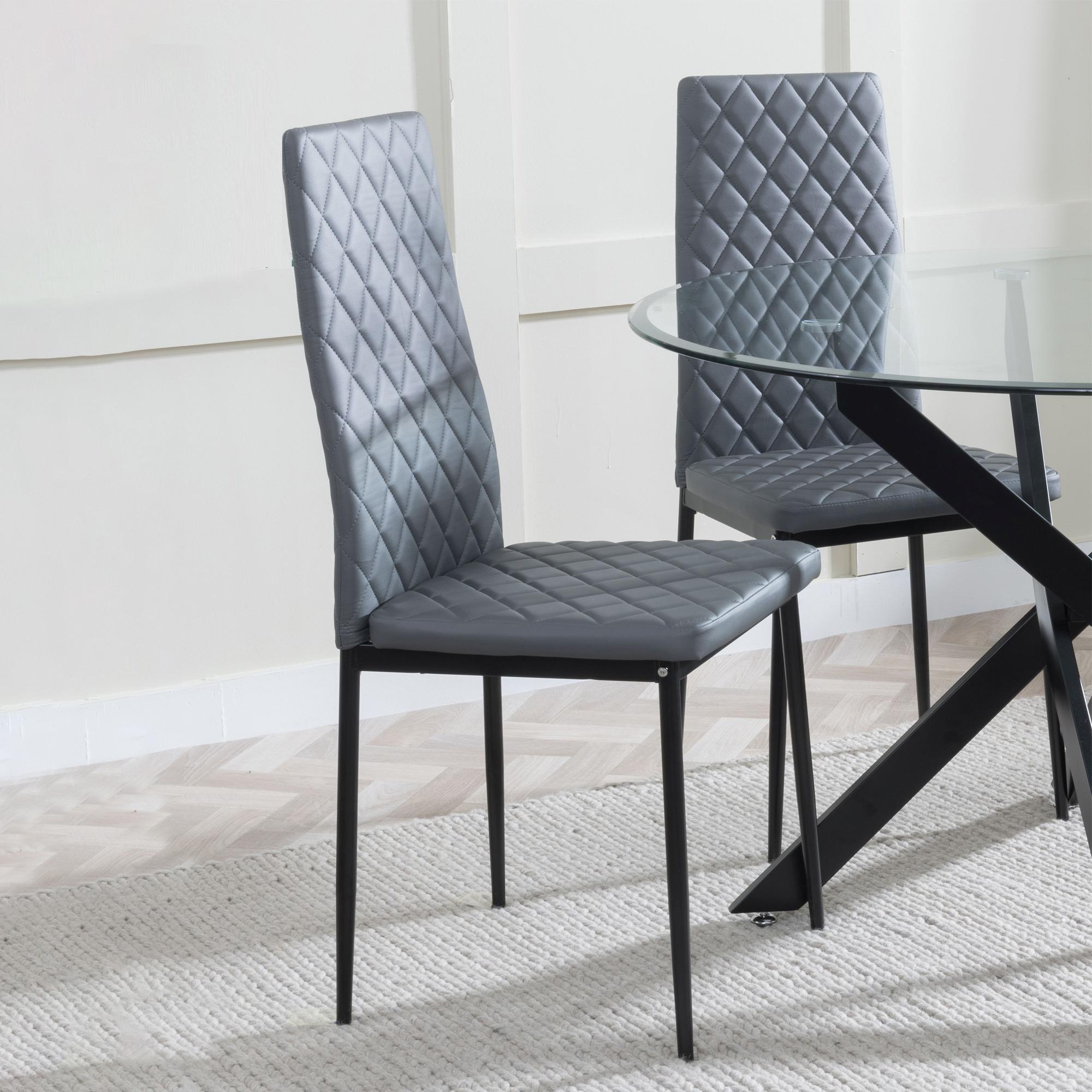 Clearance - Metro Dining Chair - Grey Leather - Black Metal Legs