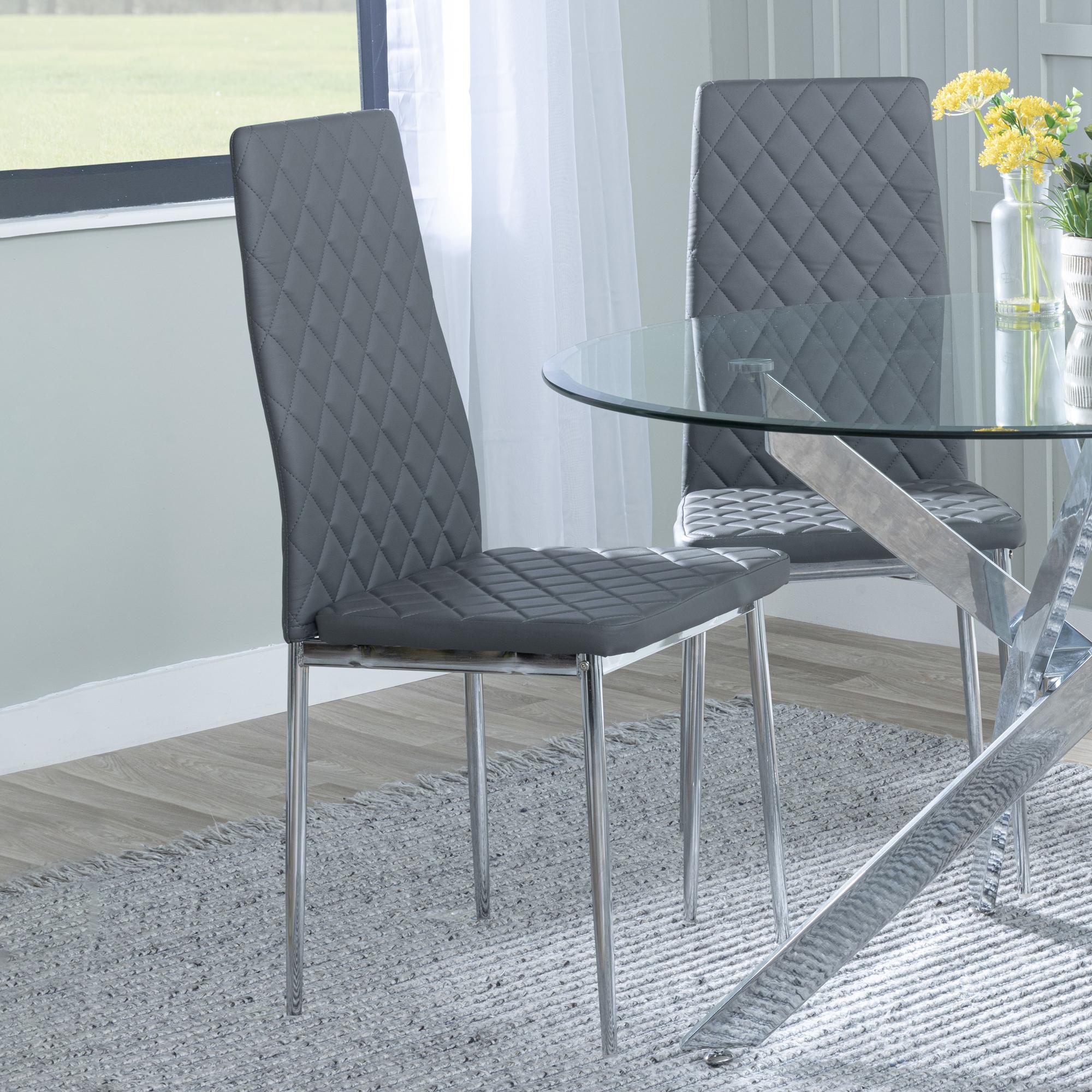 Clearance - Metro Dining Chair - Grey Leather - Chrome Metal Legs