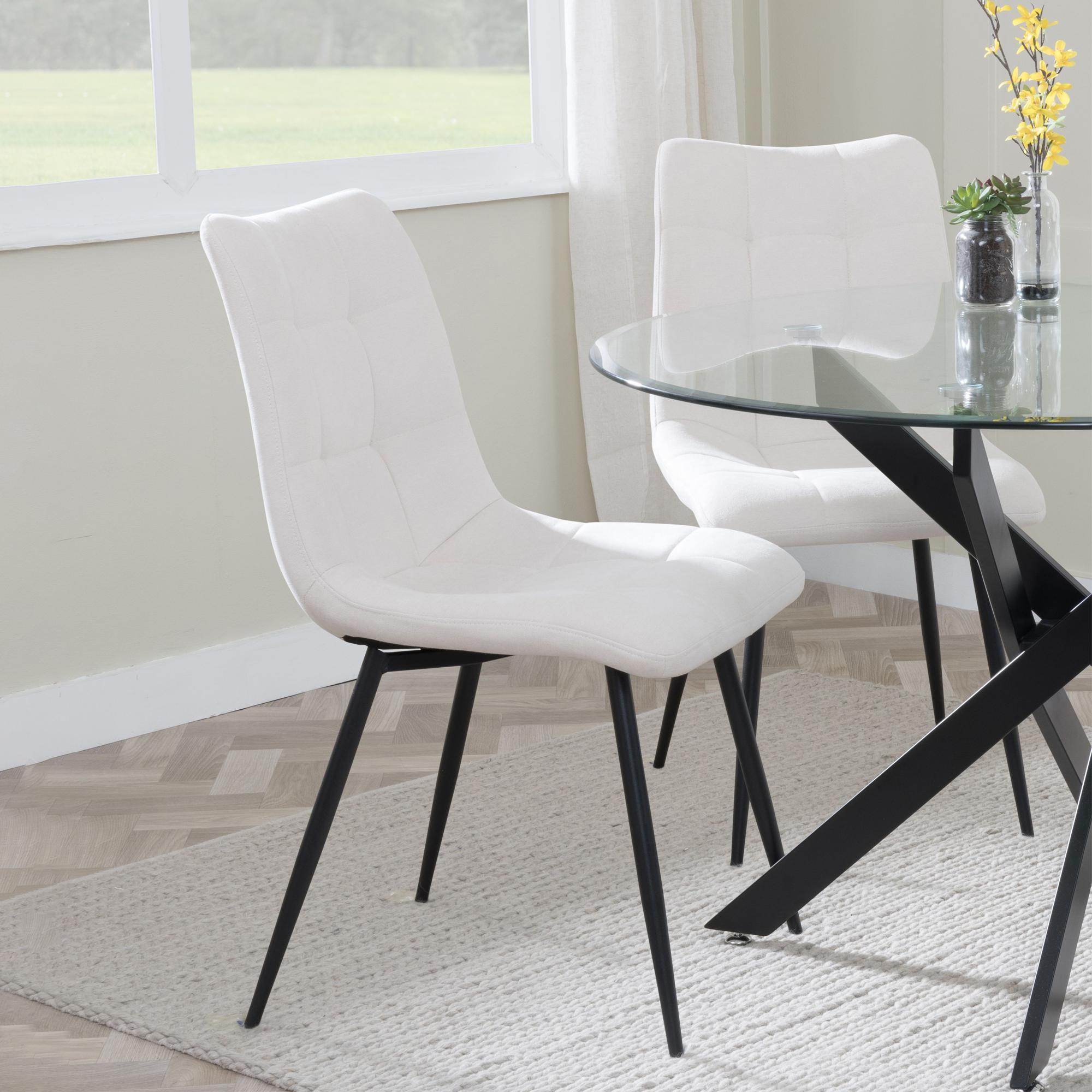 Corona Dining Chair - Beige Fabric - Black Metal Legs