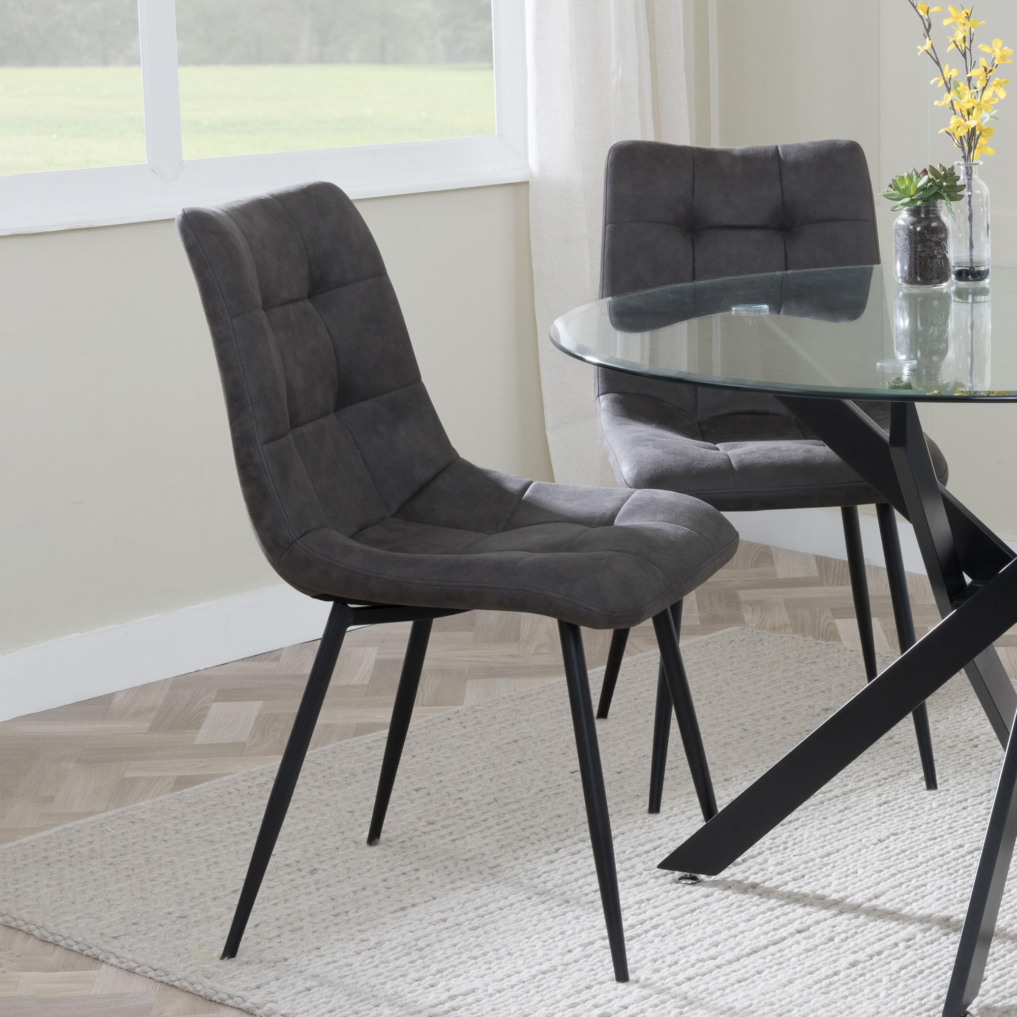 Corona Dining Chair - Grey Fabric - Black Metal Legs