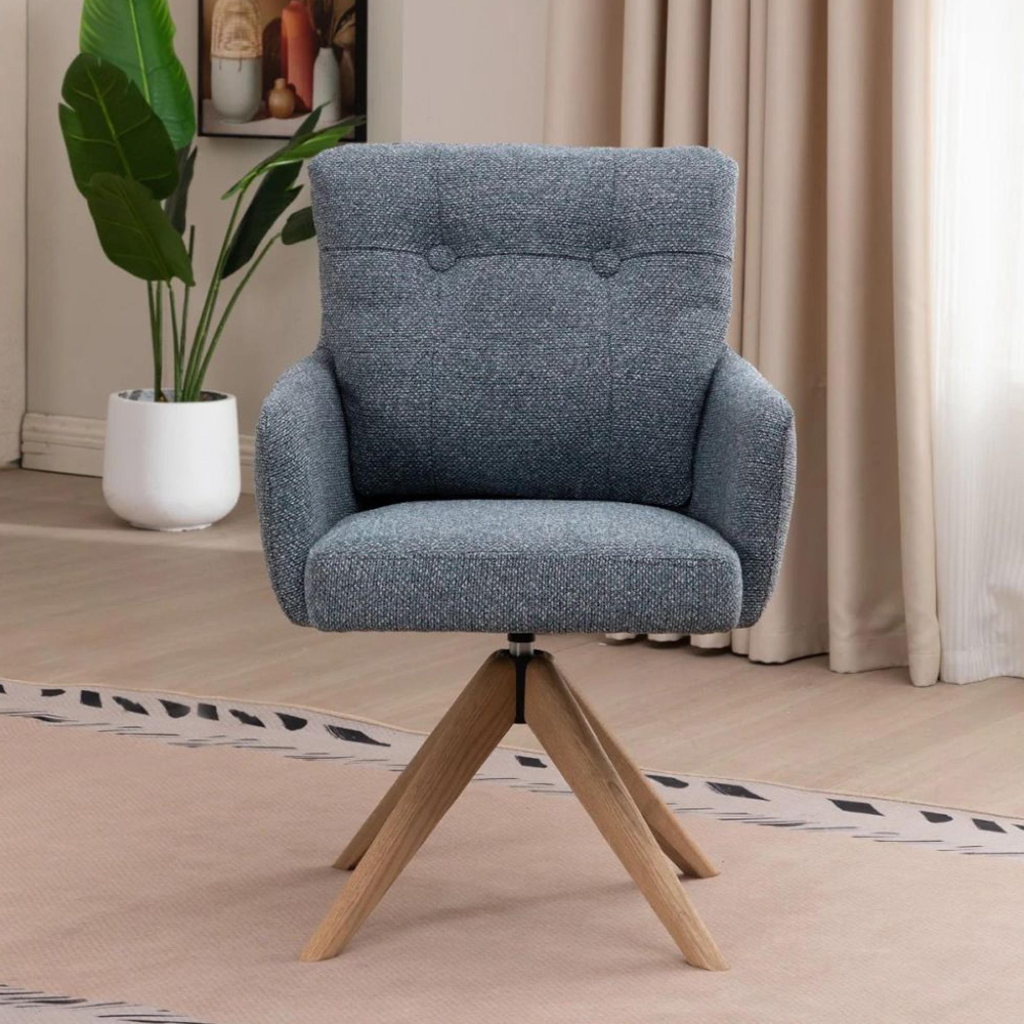 Cotswold Swivel Dining Armchair - Set of 2 - Storm Teal - Fabric and Wood