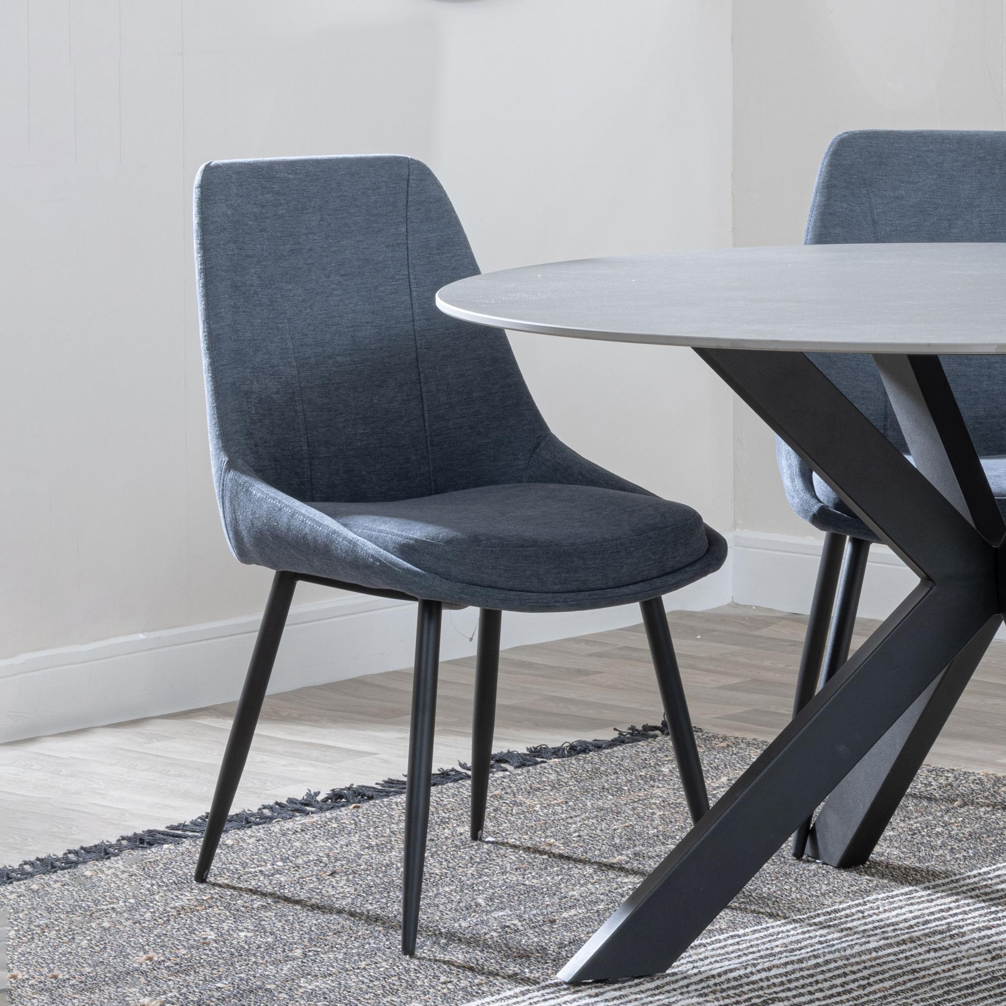 Darwin Dining Chair - Dark Grey Fabric - Black Legs