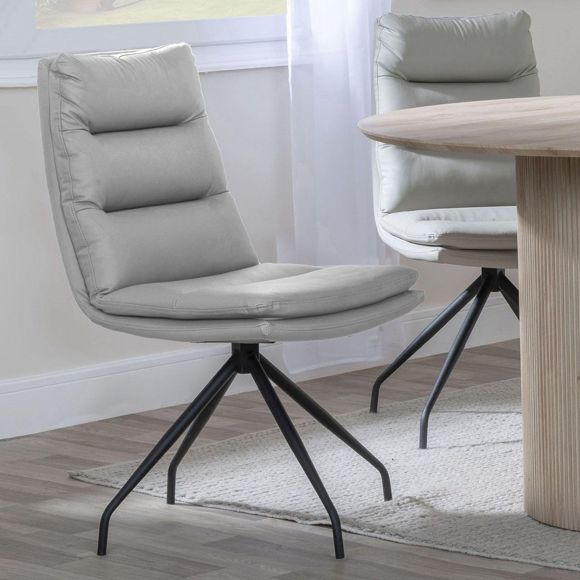 Diego Dining Chair - Swivel - Beige Leather - Black Legs