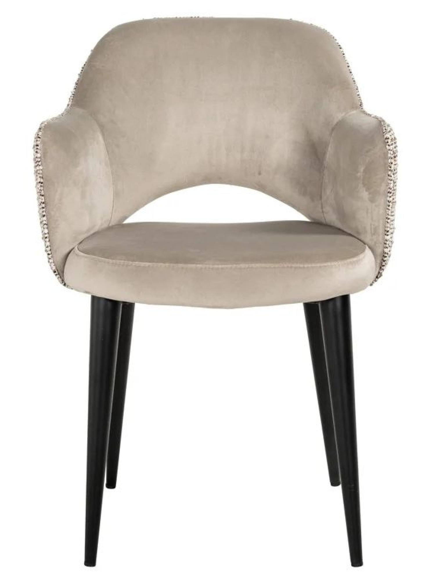 Giovanna Natural Khaki Fabric Dining Armchair with Black Legs