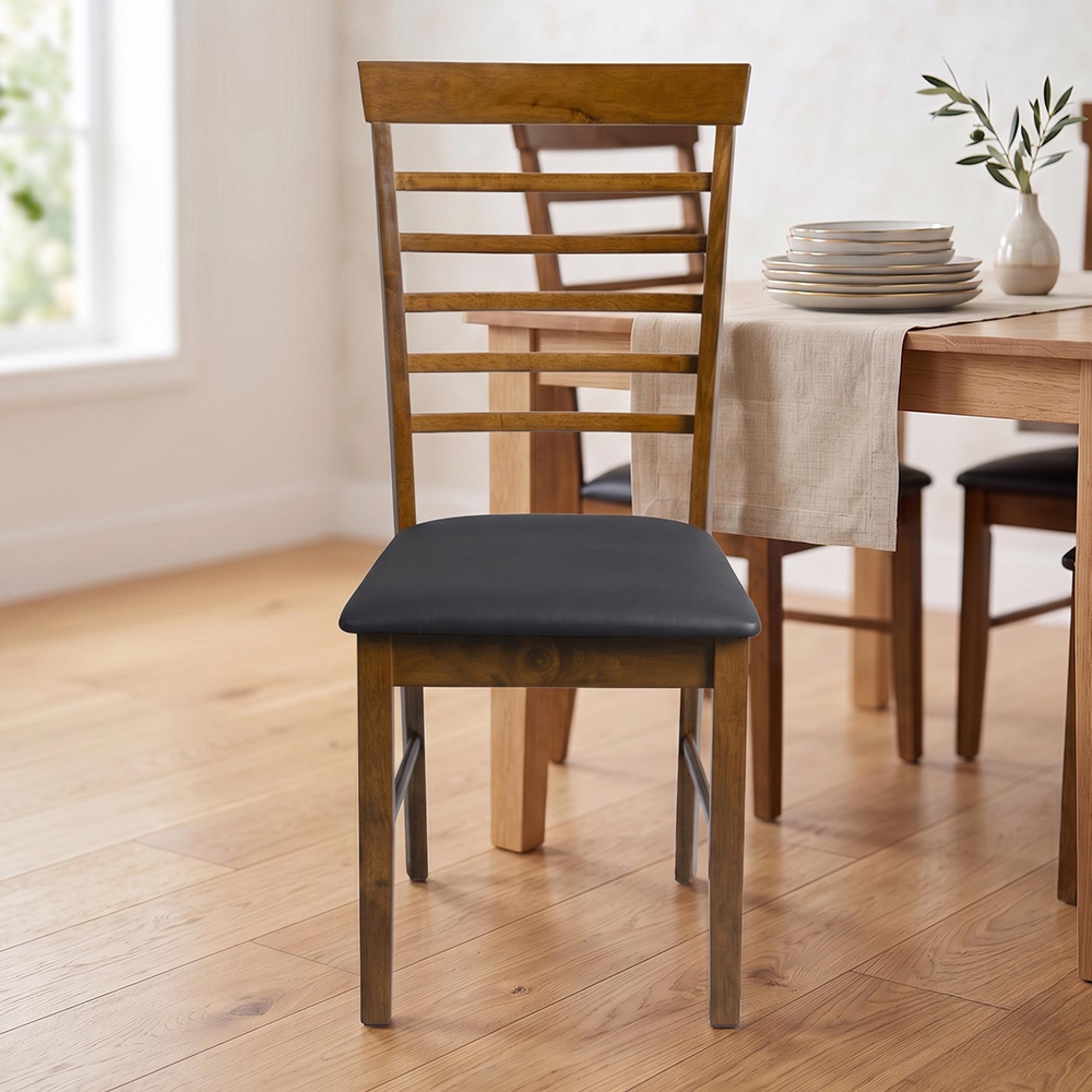 Hanover Dining Chair - Set of 2 - Ladder Back - Brown and Black - Dark Oak and Faux Leather - Assembled