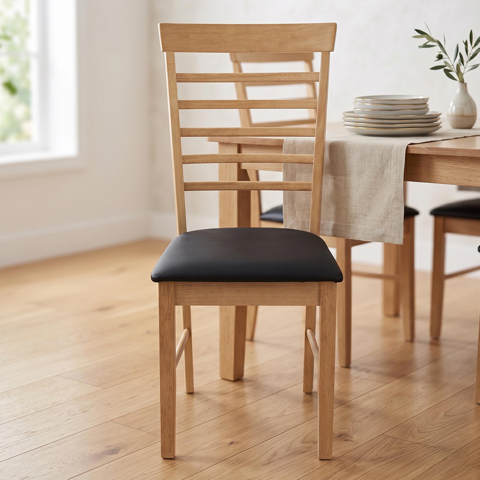 Hanover Dining Chair - Set of 2 - Ladder Back - Natural and Black - Light Oak and Faux Leather