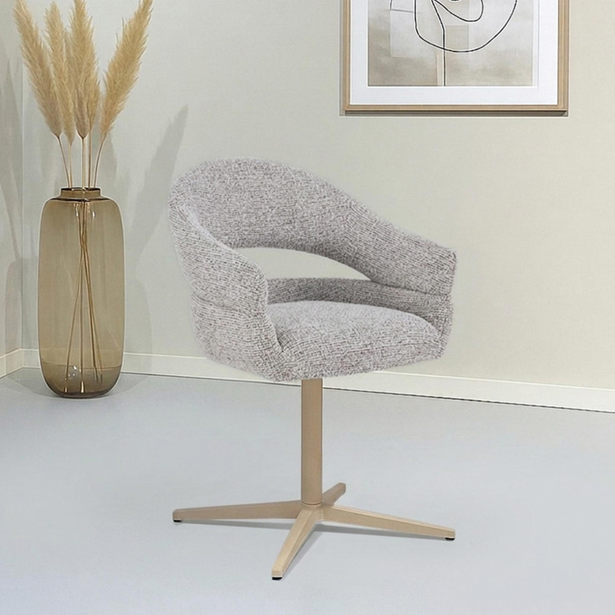 Jade Swivel Dining Armchair - Set of 2 - Curved Back - Beige - Fabric and Metal