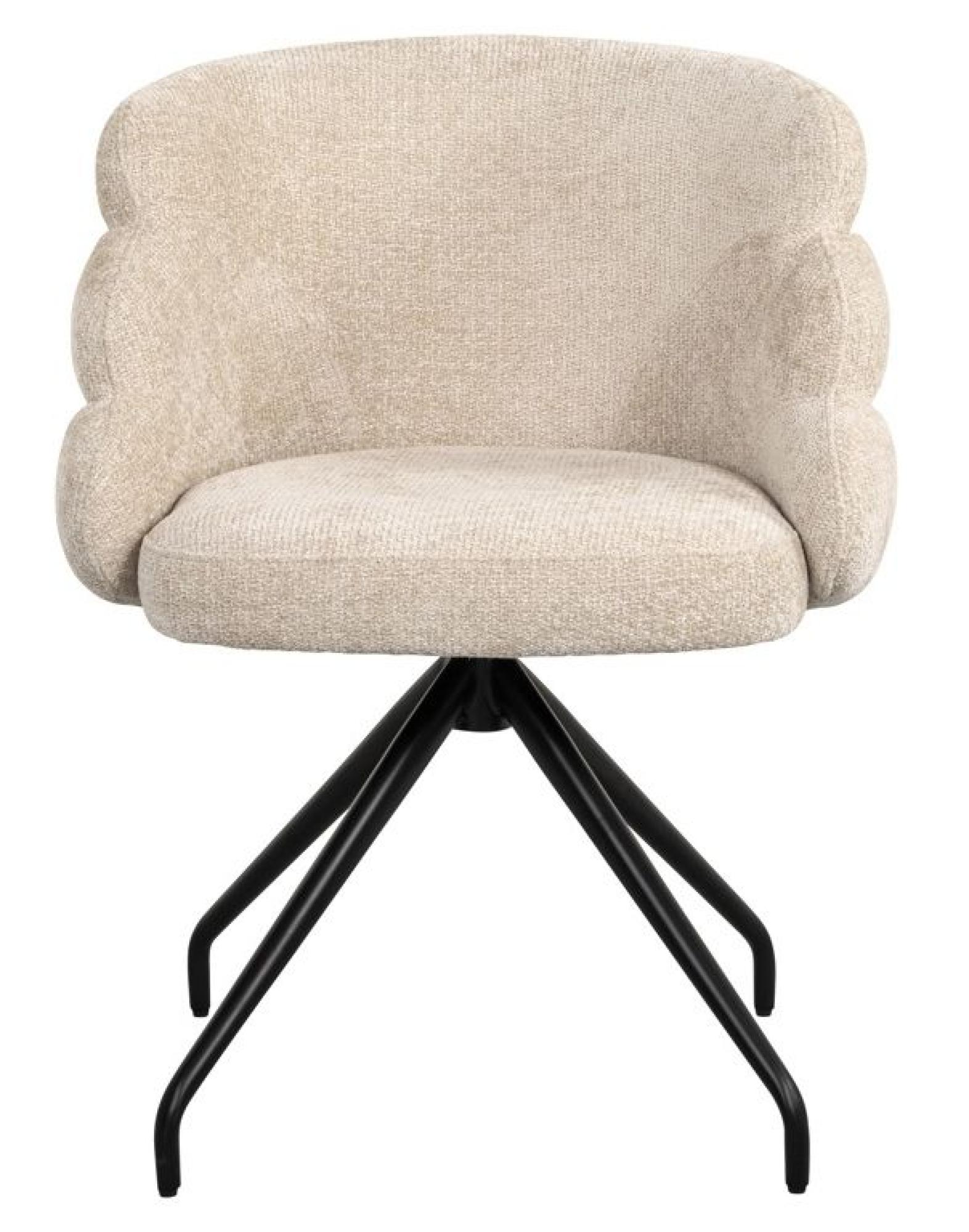 Kayla Cream Fabric Swivel Dining Chair with Black Legs
