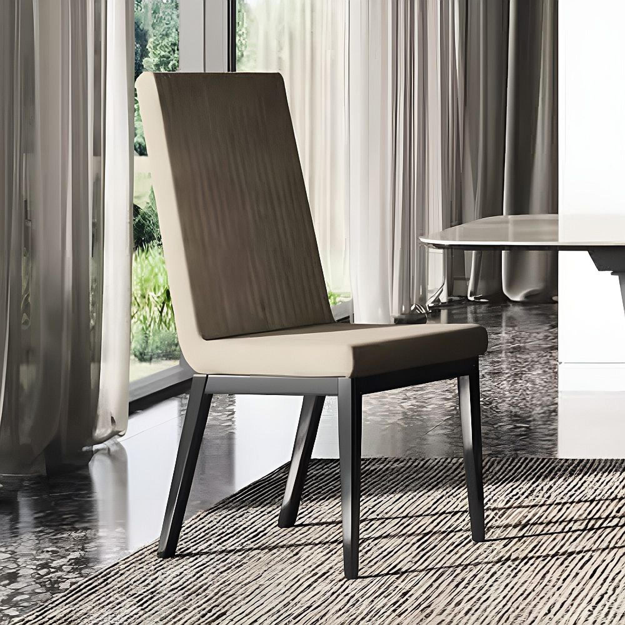 Krystal Italian Dining Chair - Fluted High Back - Beige and Black - Fabric and Wooden
