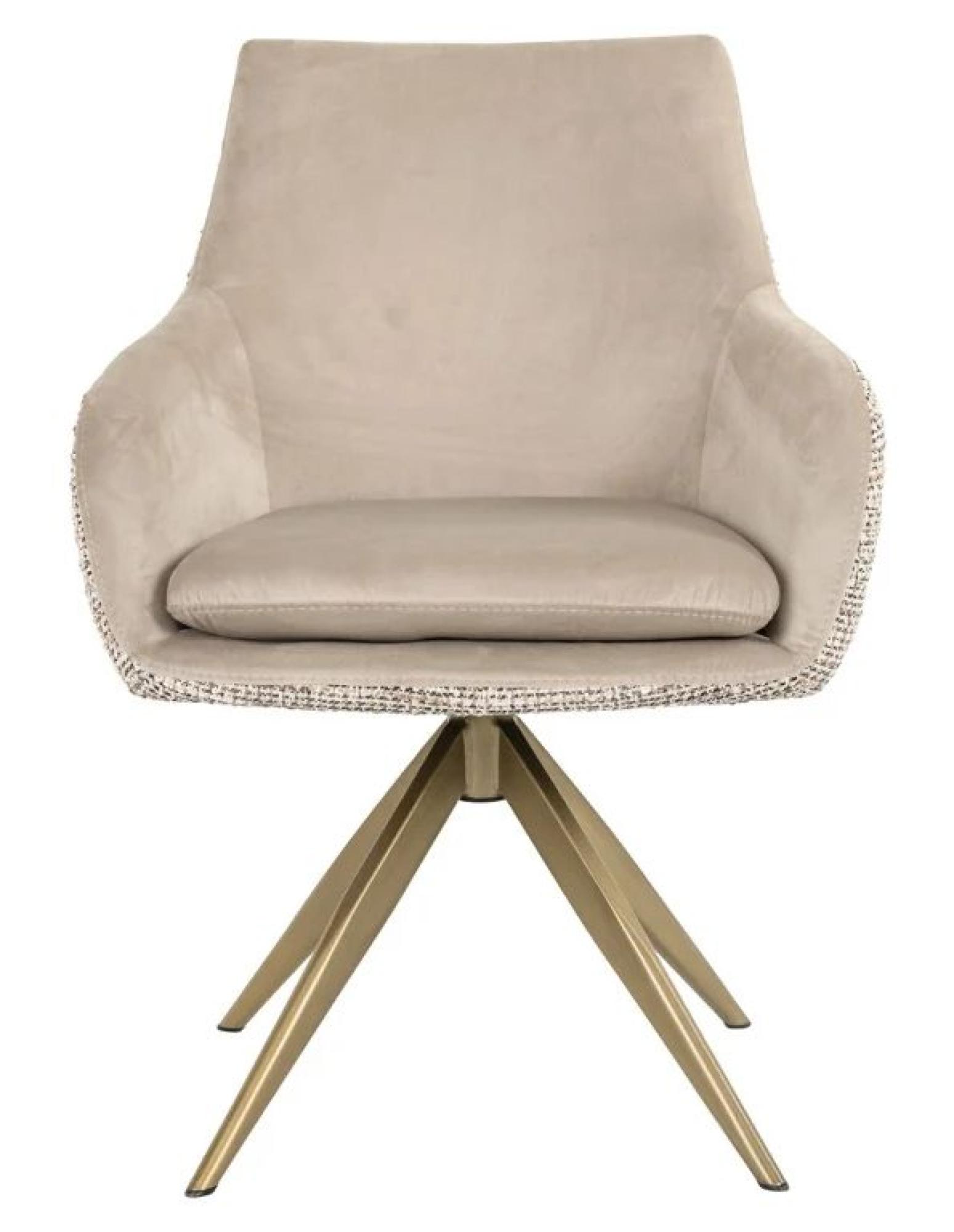 Lisonne Natural Khaki Velvet Fabric Swivel Dining Chair with Brushed Gold Legs