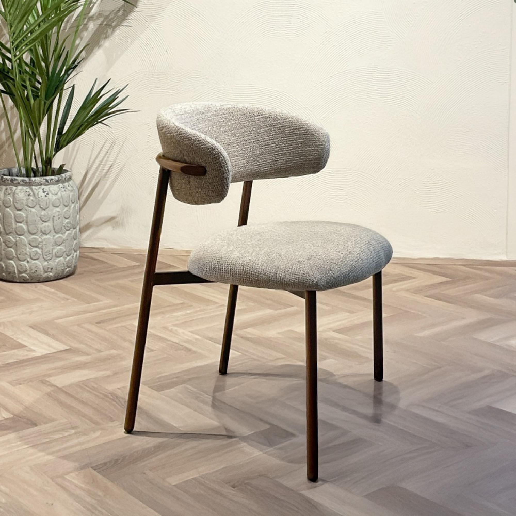 Micah Dining Chair - Set of 2 - Curved Back - Beige - Fabric and Hush Walnut