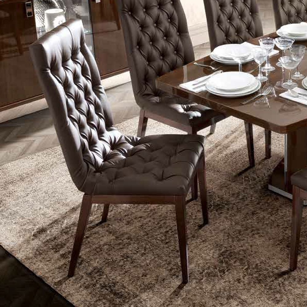 Roma Dining Chair - Leather Upholstered - Capitonne - Walnut