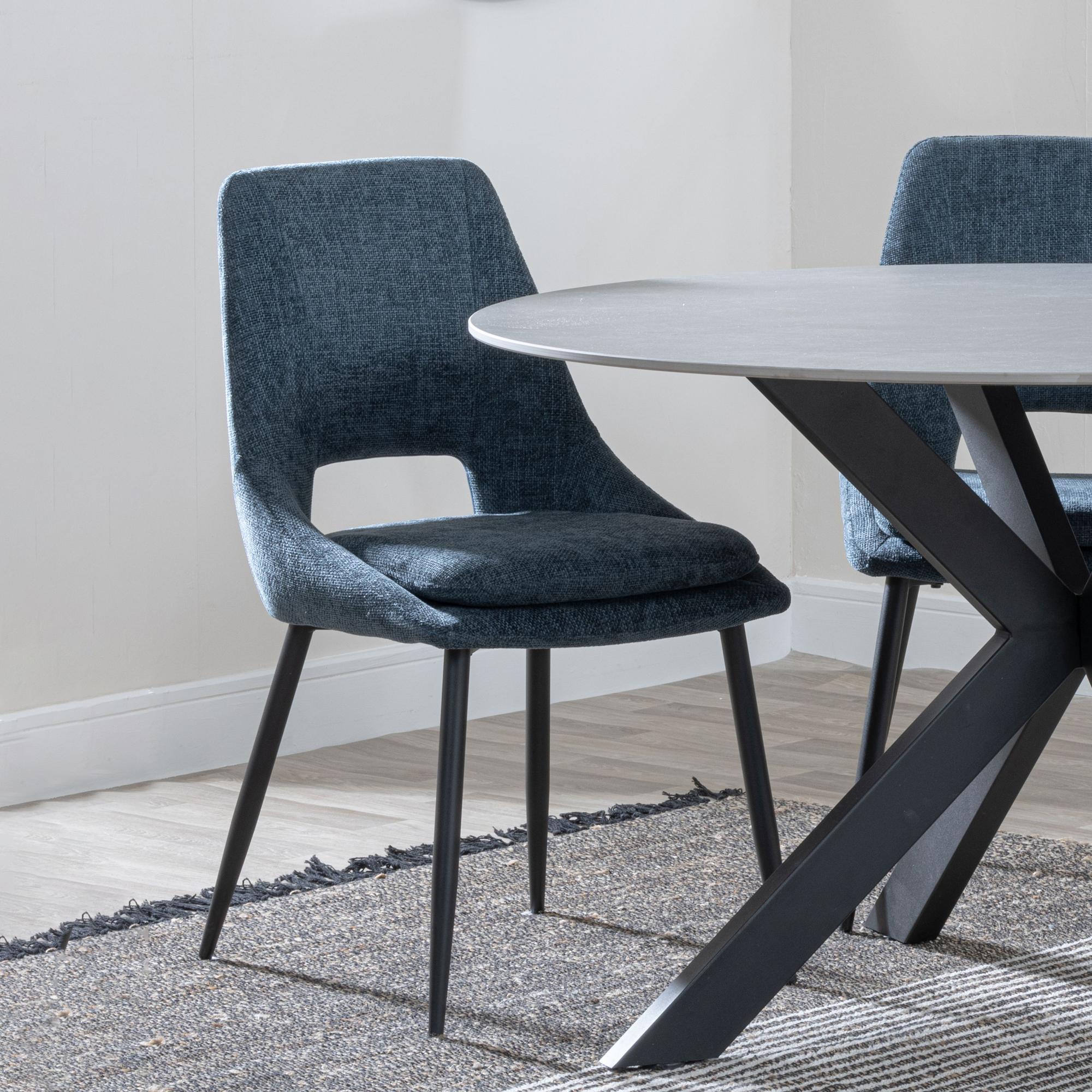 Peyton Dining Chair - Blue Fabric - Black Legs