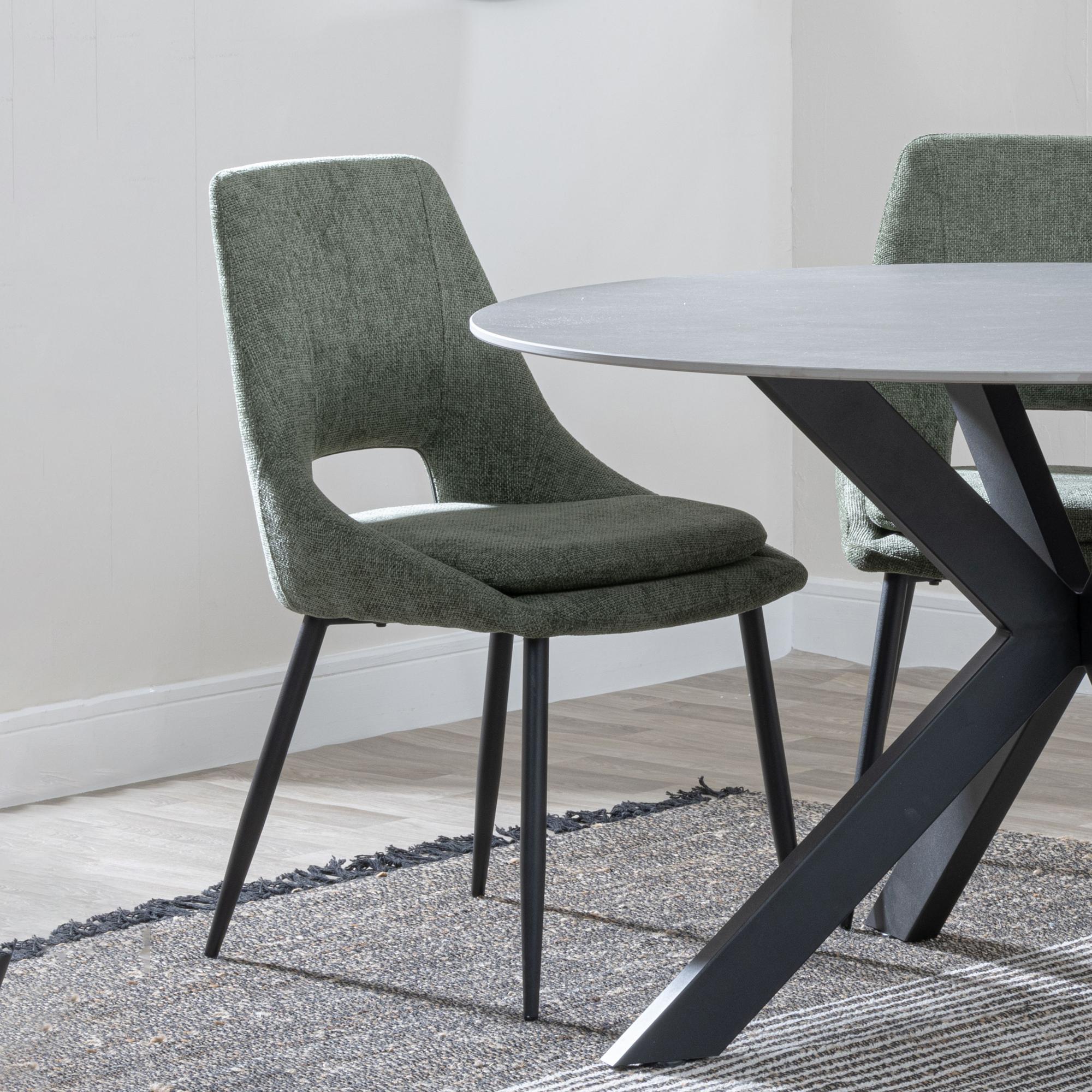 Peyton Dining Chair - Green Fabric - Black Legs