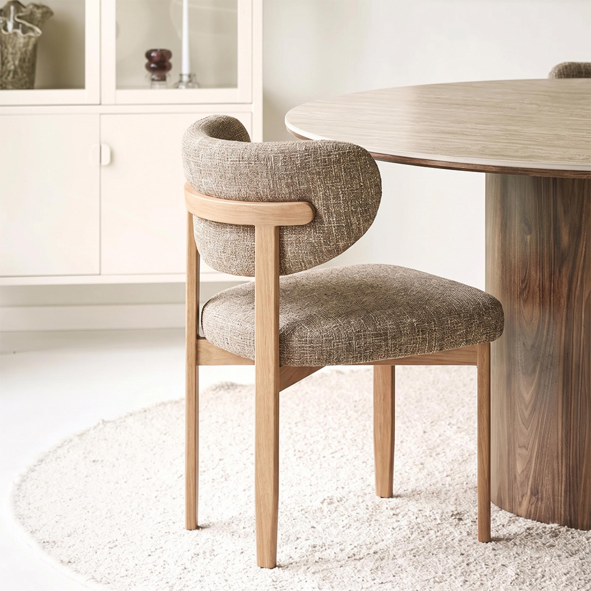 Recco Dining Chair - Set of 2 - Curved Back - Sand and Natural - Fabric and Wooden