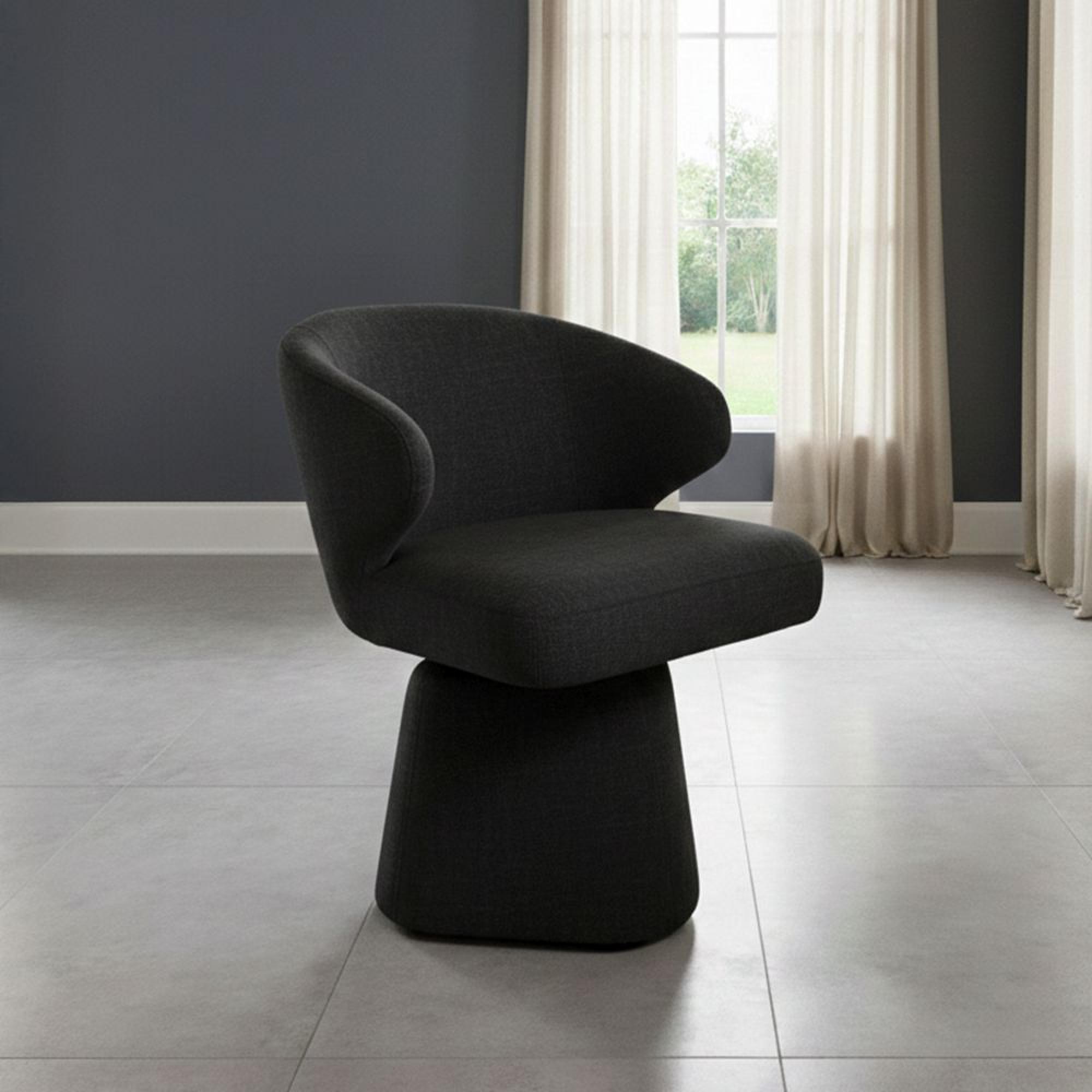 Riya Dining Chair - Sculpted Barrel - Swivel - Black Fabric