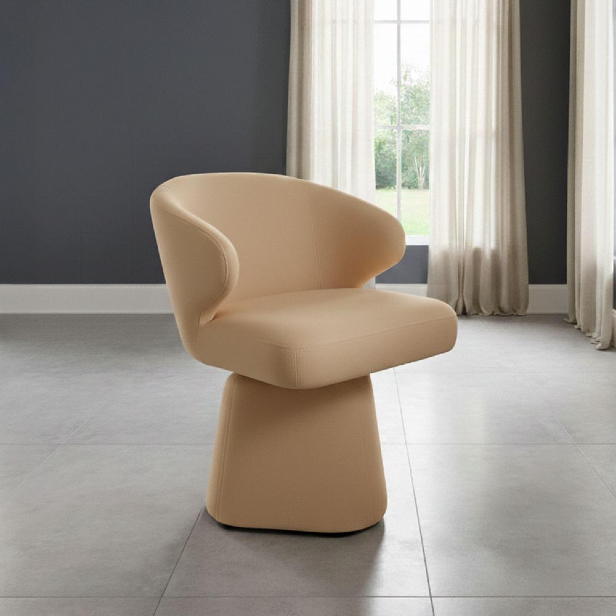 Riya Dining Chair - Sculpted Barrel - Swivel - Peach Pink Fabric