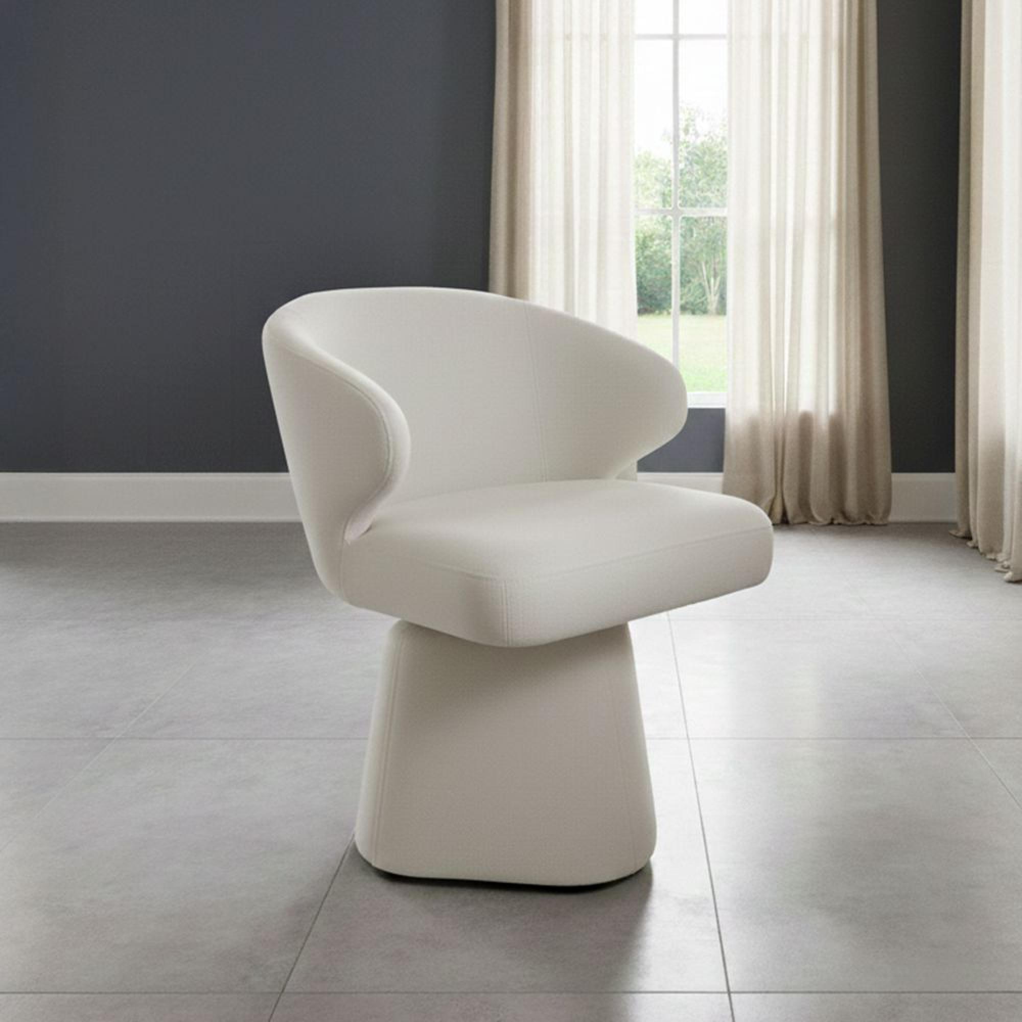 Riya Dining Chair - Sculpted Barrel - Swivel - White Fabric