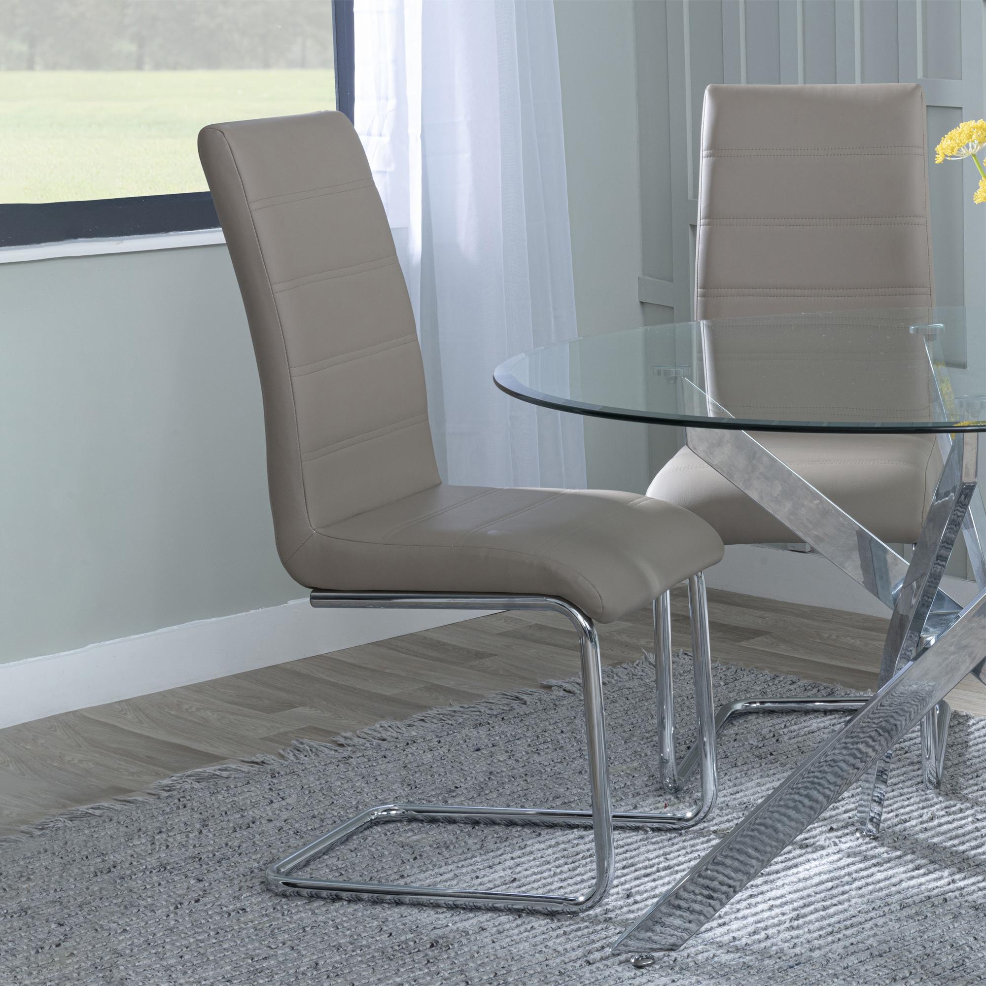 Roma Dining Chair - Beige Faux Leather - Chrome Cantilever Base