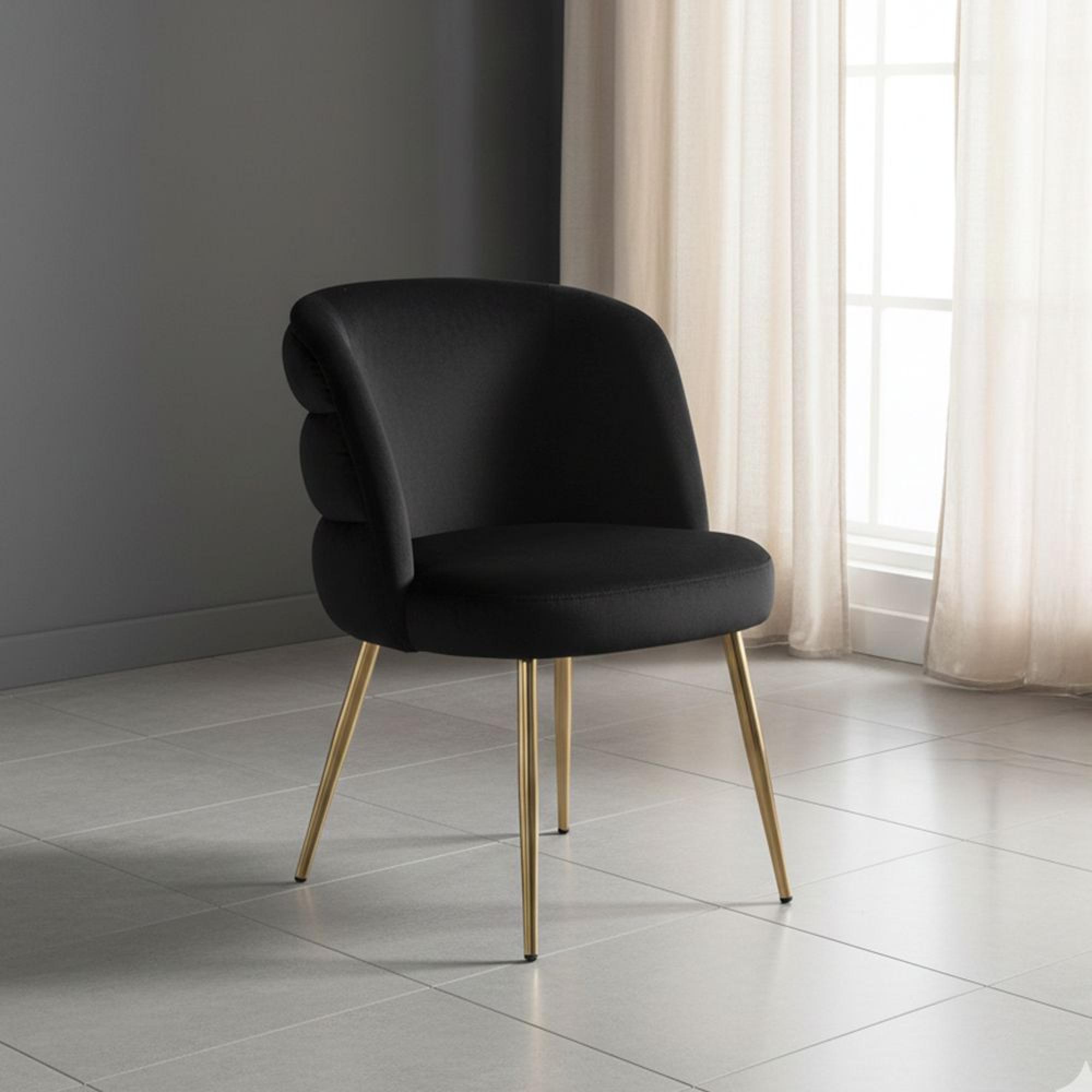 Sloane Dining Chair - Black Velvet Fabric - Gold Legs