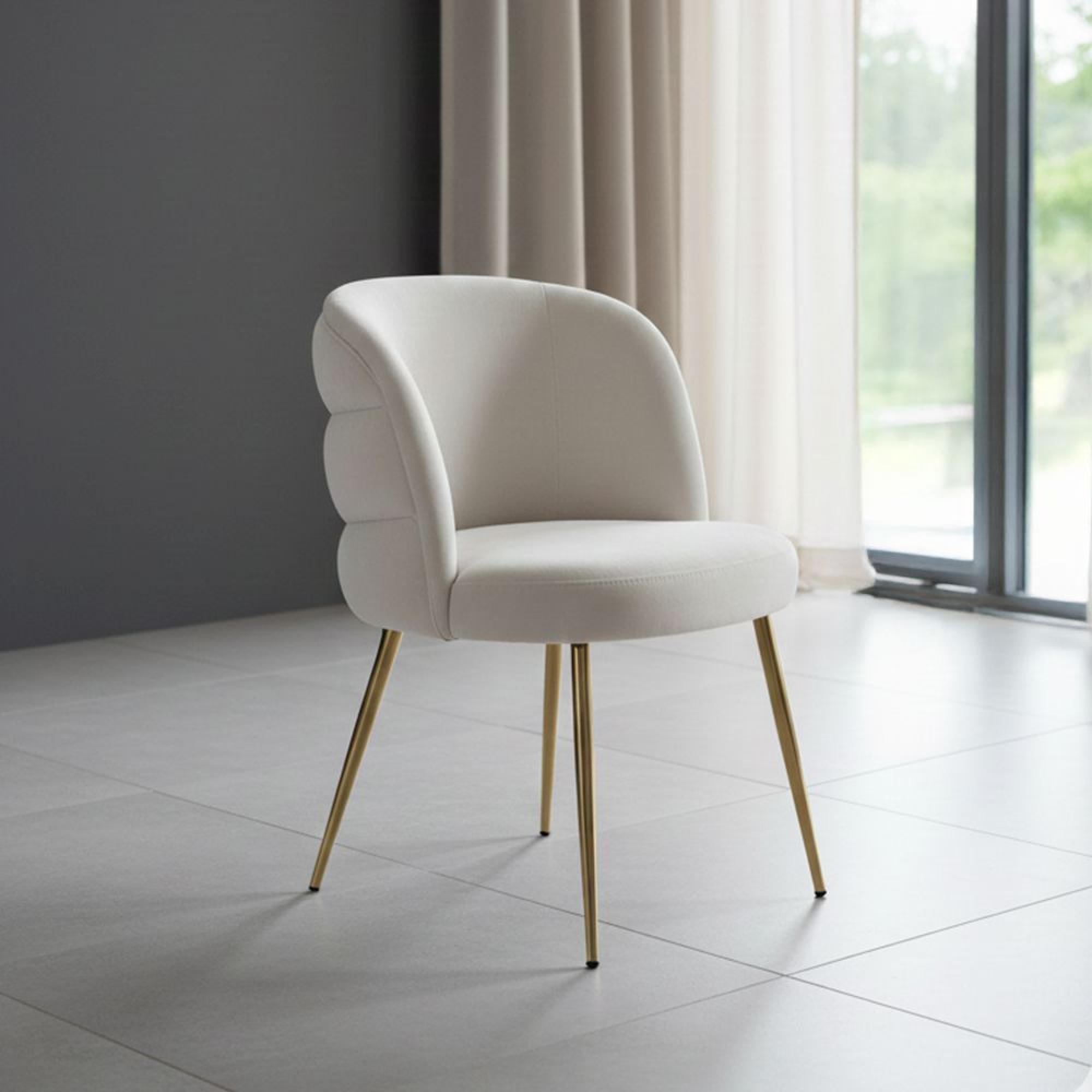 Sloane Dining Chair - White Velvet Fabric - Gold Legs