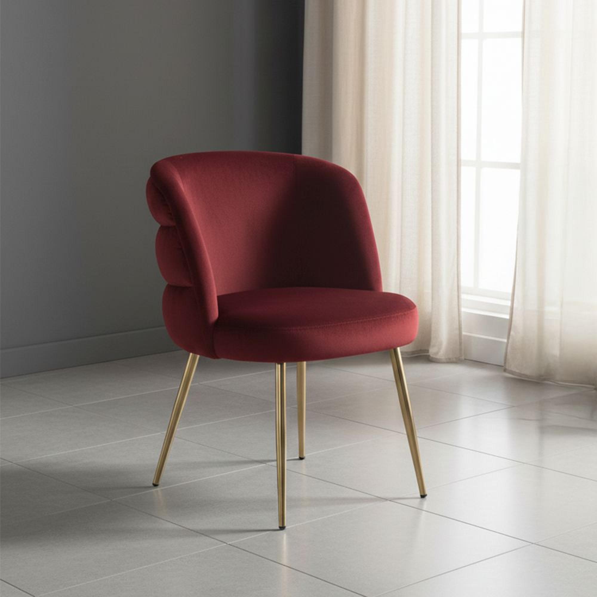 Sloane Dining Chair - Wine Red Velvet Fabric - Gold Legs