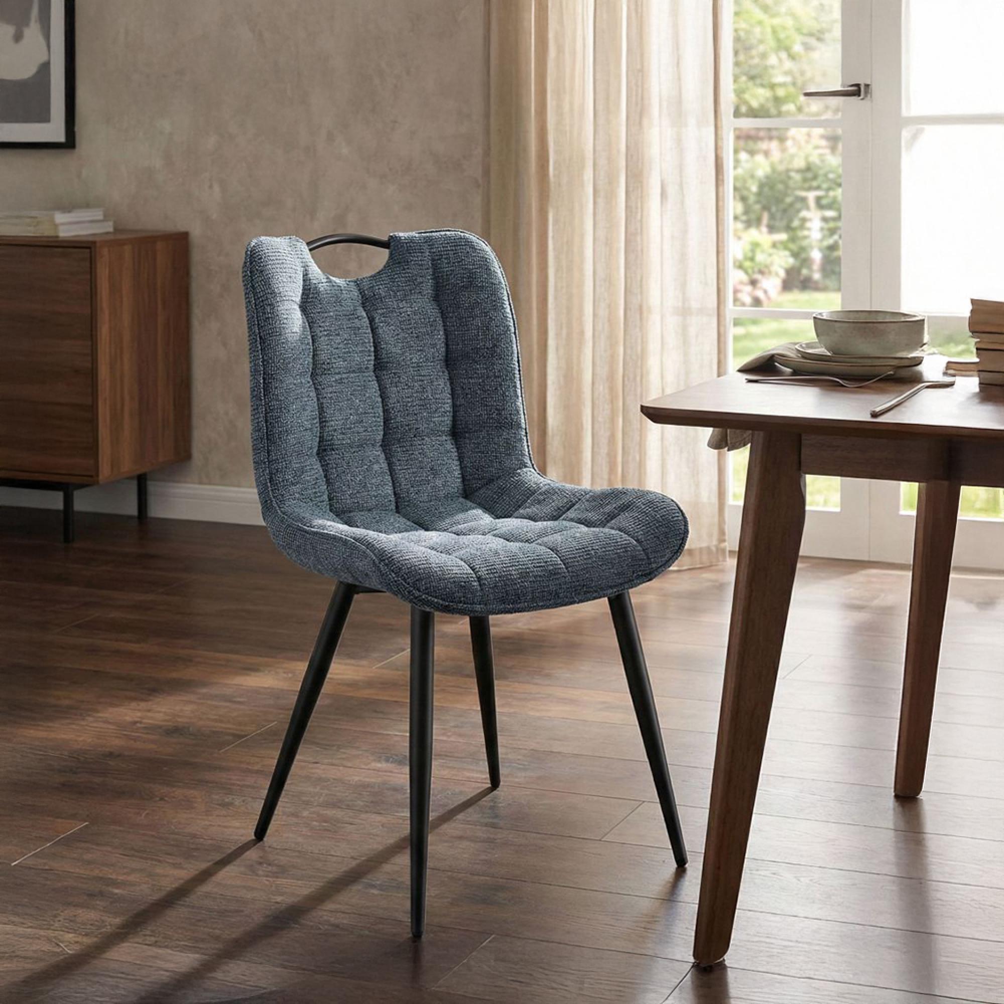 Symphony Dining Chair - Set of 2 - Navy Blue and Black - Fabric and Metal