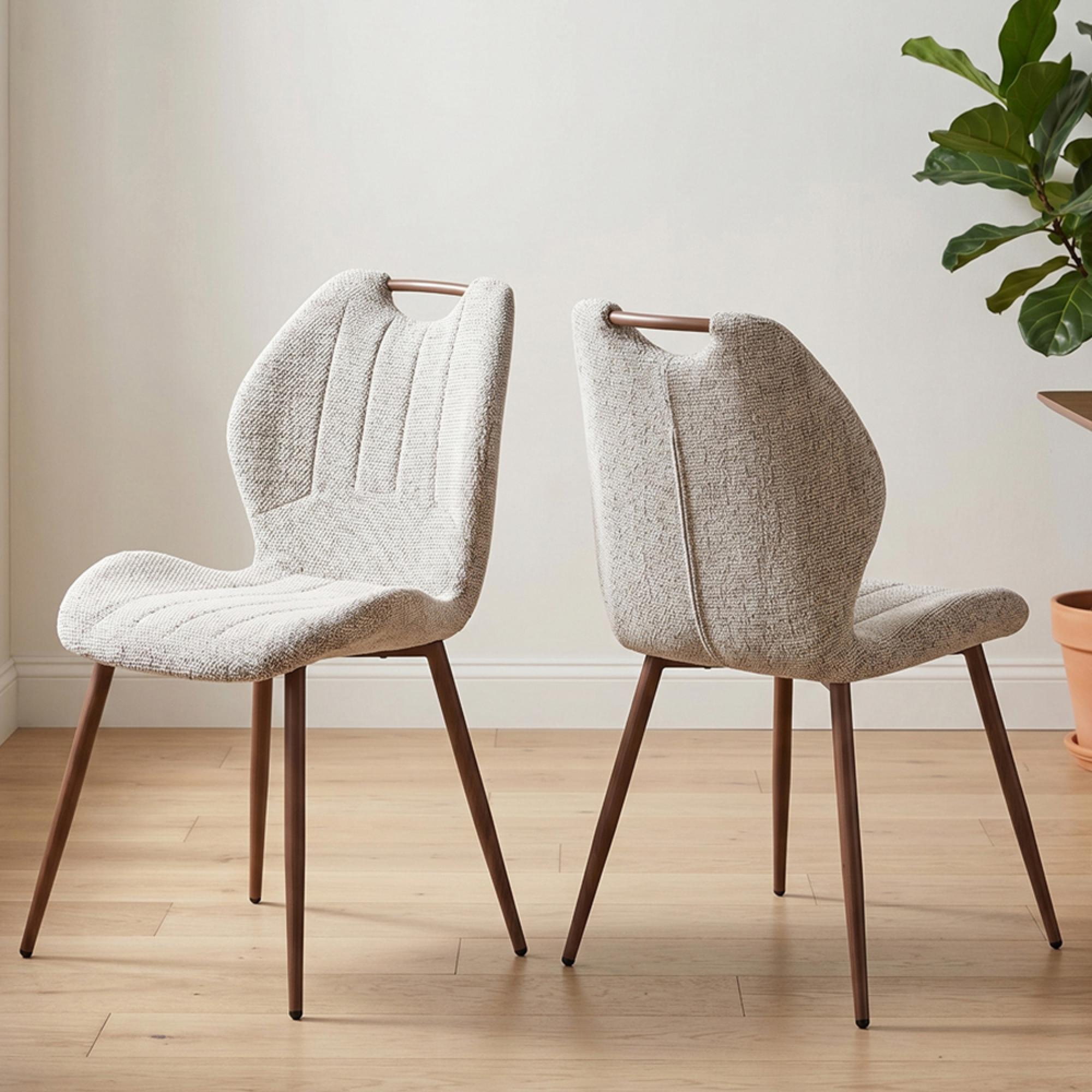 Turin Dining Chair - Set of 2 - Curved Back - Latte and Walnut - Fabric and Wood