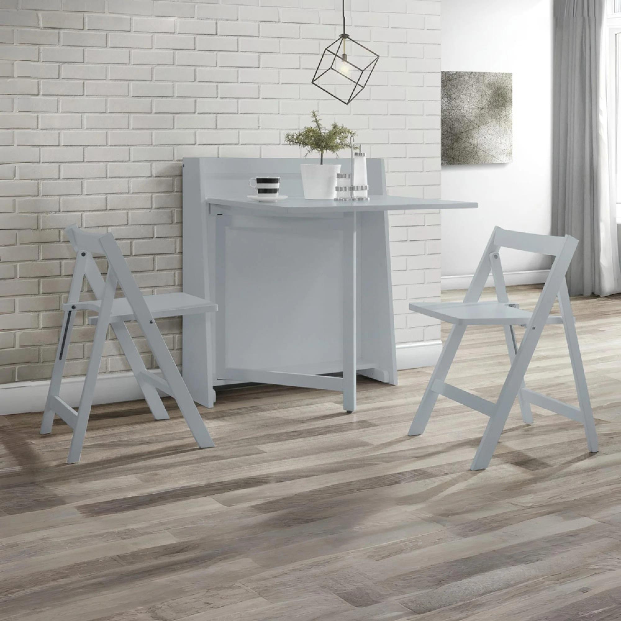 Helsinki Compact Dining Set - 2 Seater - 80cm - 2 Folding Chairs - Grey