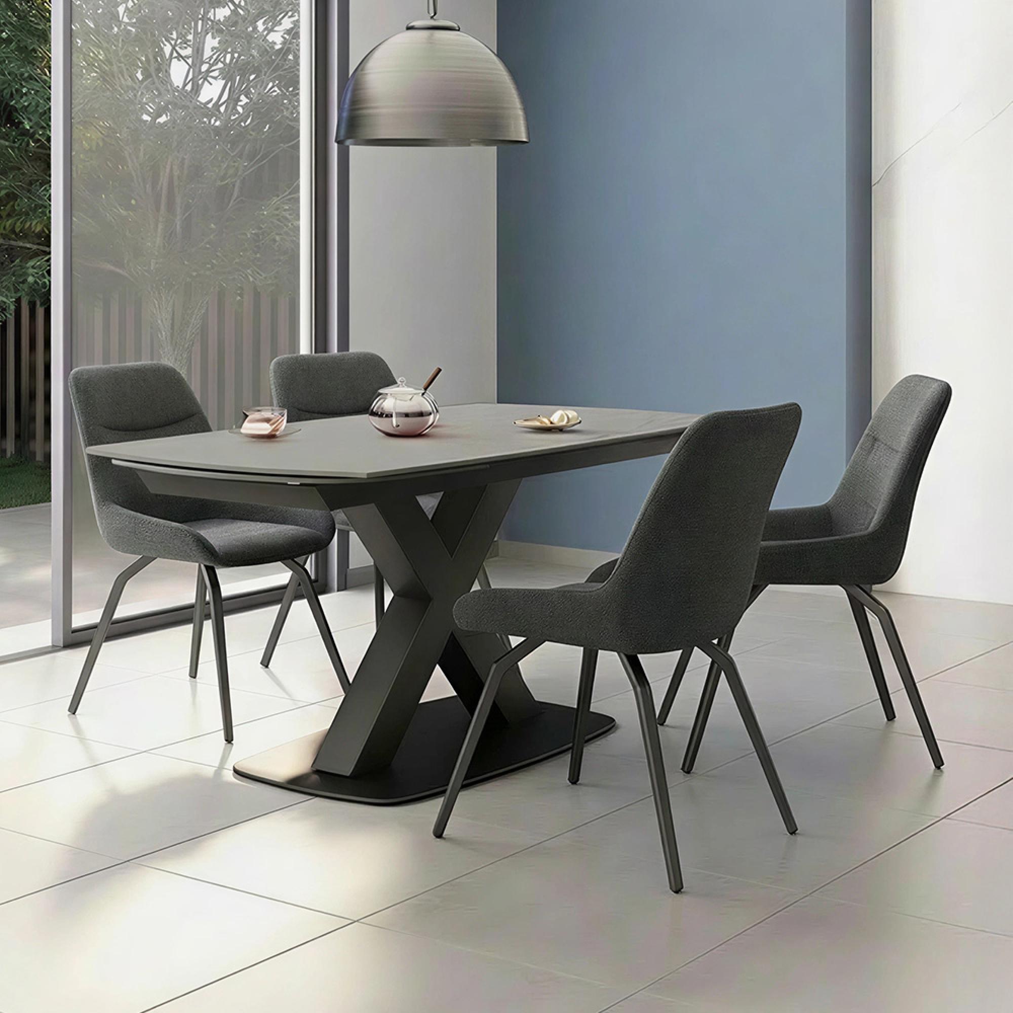 Vernal Extending Dining Set - 4-8 Seater - 140cm-200cm - Grey Sintered Stone - 4 Claflin Dark Grey Fabric Chair