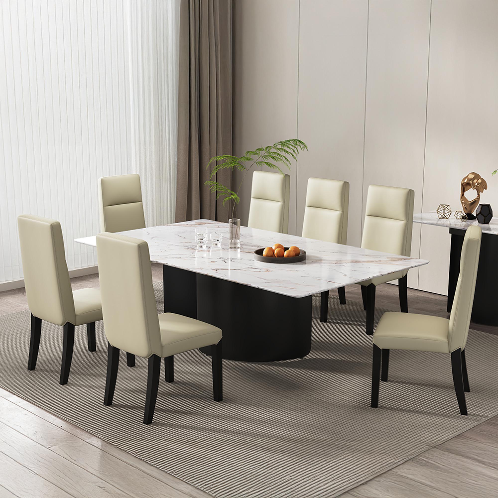 Lorea Dining Set - 6 Seater - 180cm - White Marble - Venezia Dining Chairs - Cream Leather - High Back