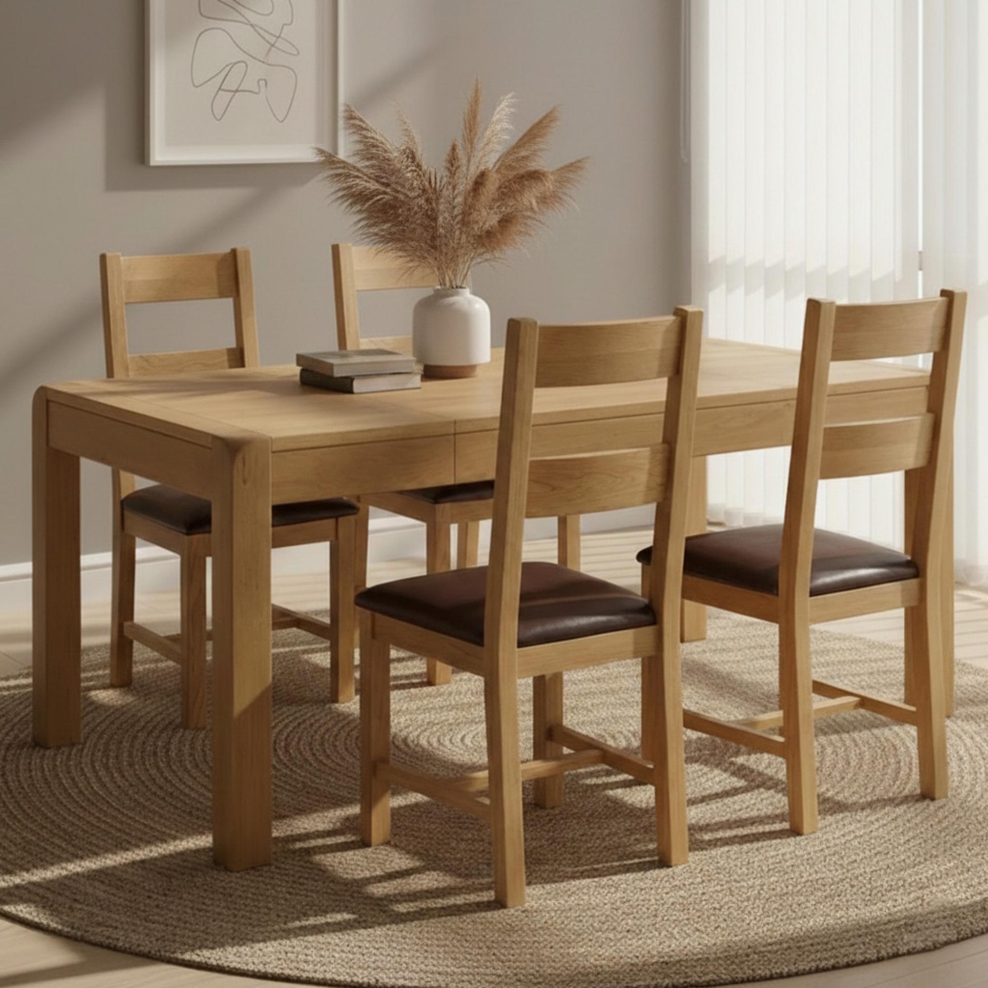 Curve Dining Set - Extending 6-8 Seater - 140cm-180cm - Oak - 4 Ladder Back Dining Chair