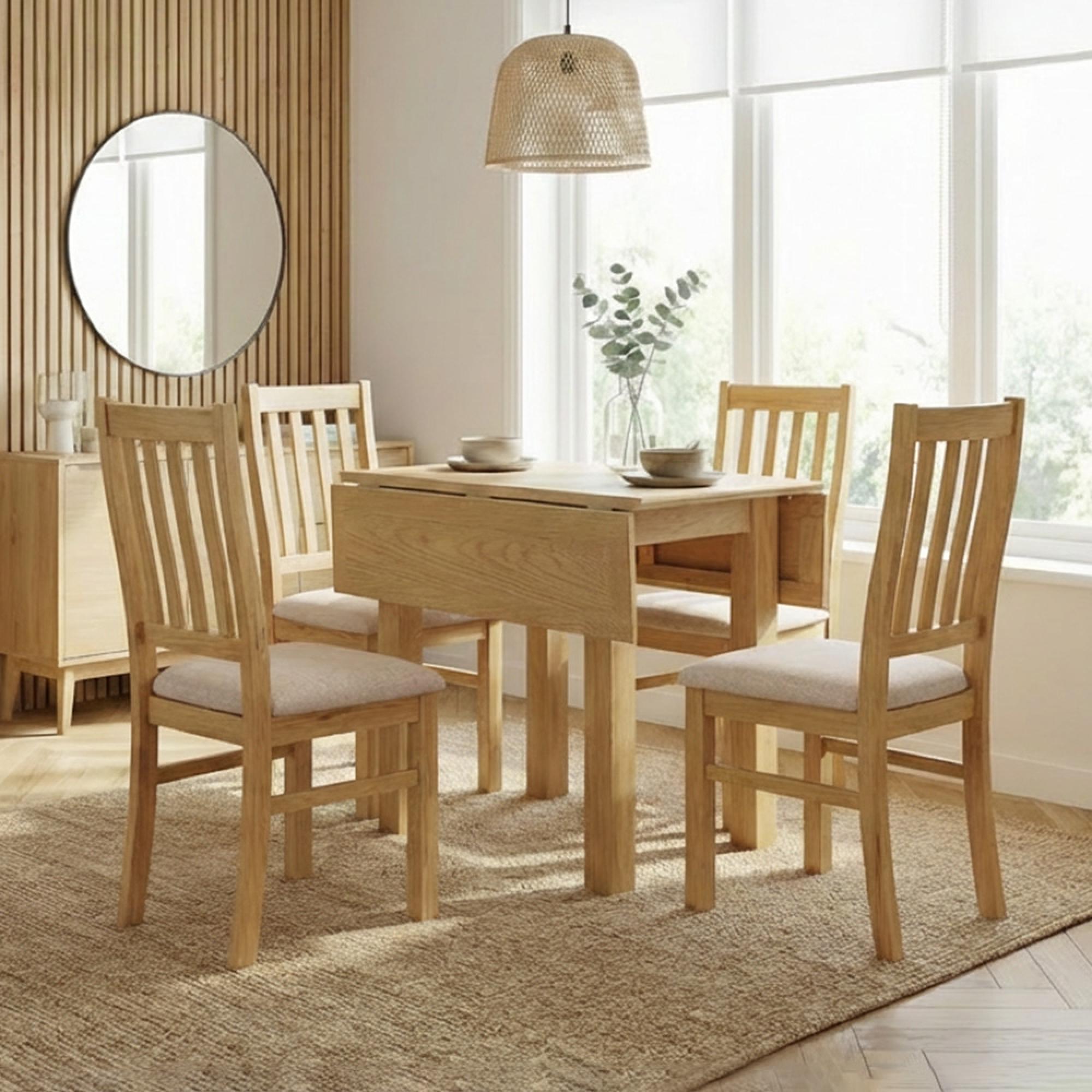 Arlington Dining Set - 4 Seater - 90cm - Oak - with 4 Slatted Back Dining Chairs