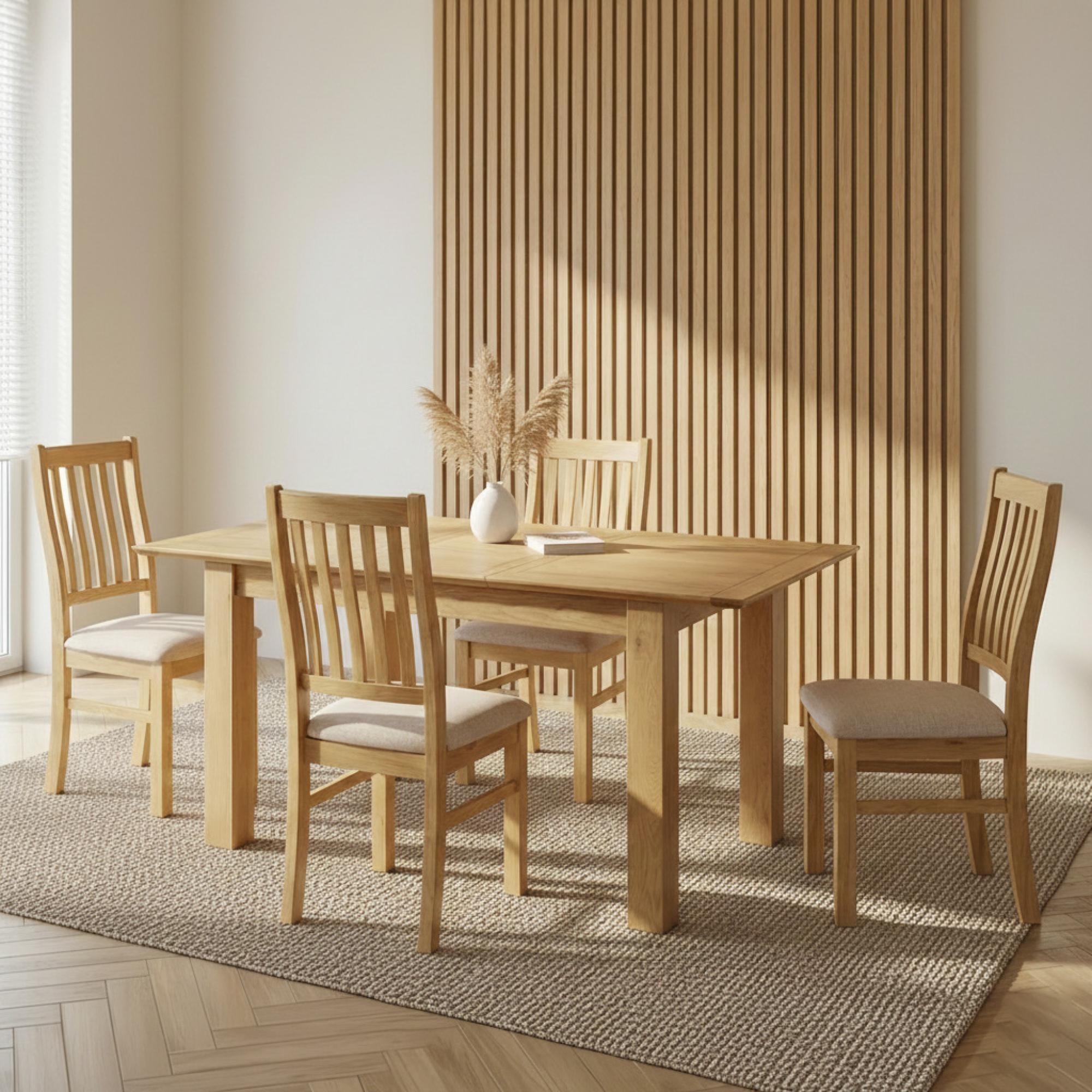 Arlington Dining Set - 4-6 Seater - 120cm-155cm - Oak - with 4 Slatted Back Dining Chairs