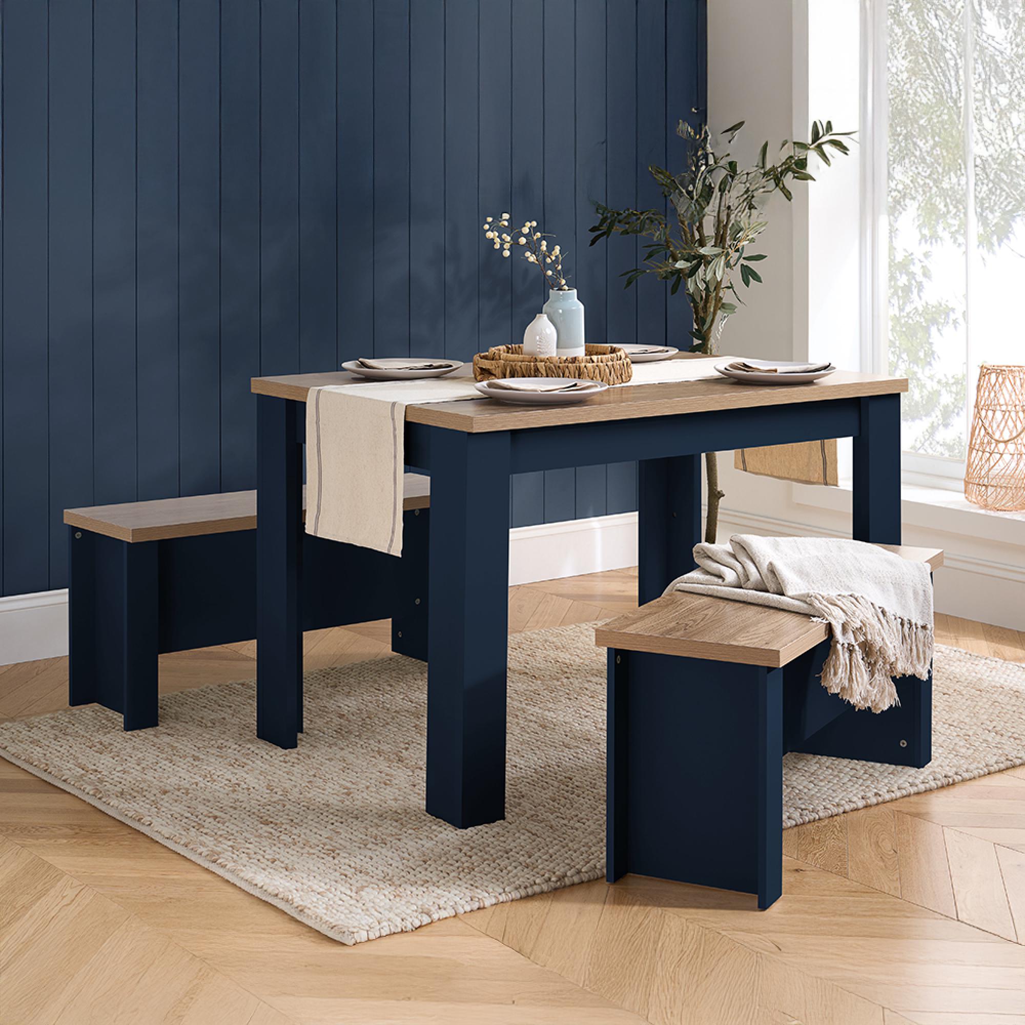 Highgate Dining Set - 2 Seater - 118cm - with 2 Benches - Navy Blue Painted