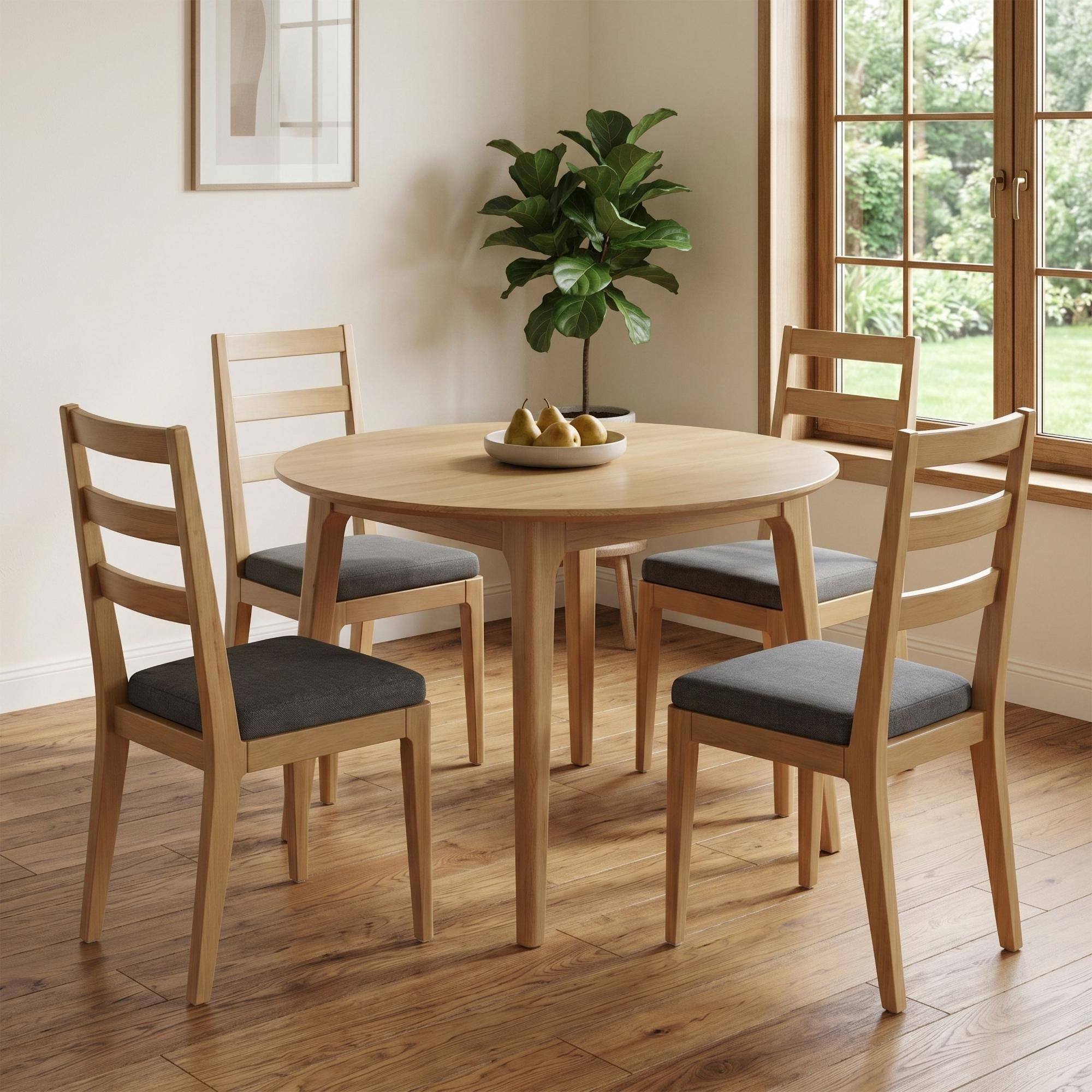 Cotswold Oak Dining Set - 110cm - 4 Seater - Round - Natural - 4 Chairs