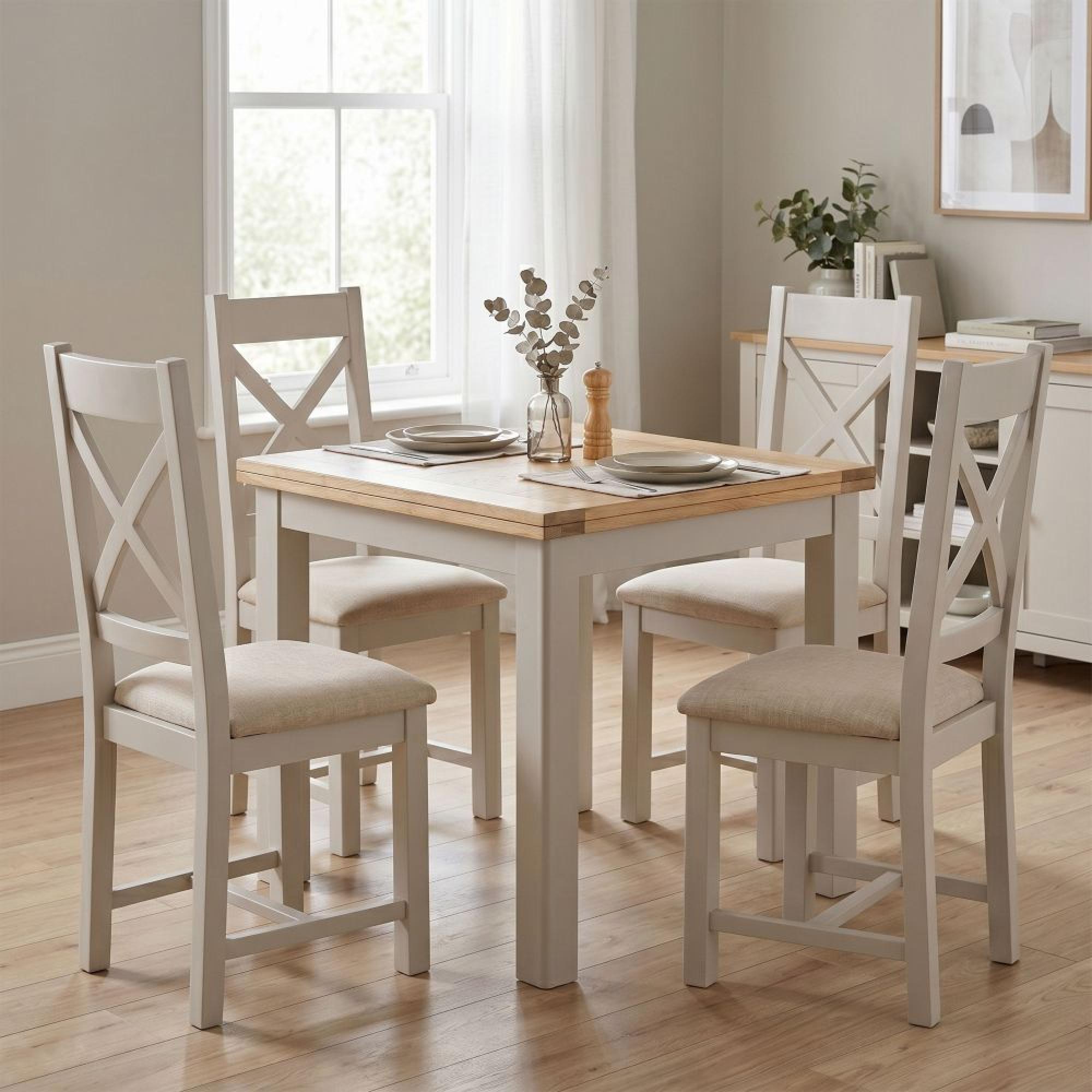 Windermere Painted Flip Top Dining Set - 85cm-170cm - 4-6 Seater - Square - Oyster Grey - Chairs