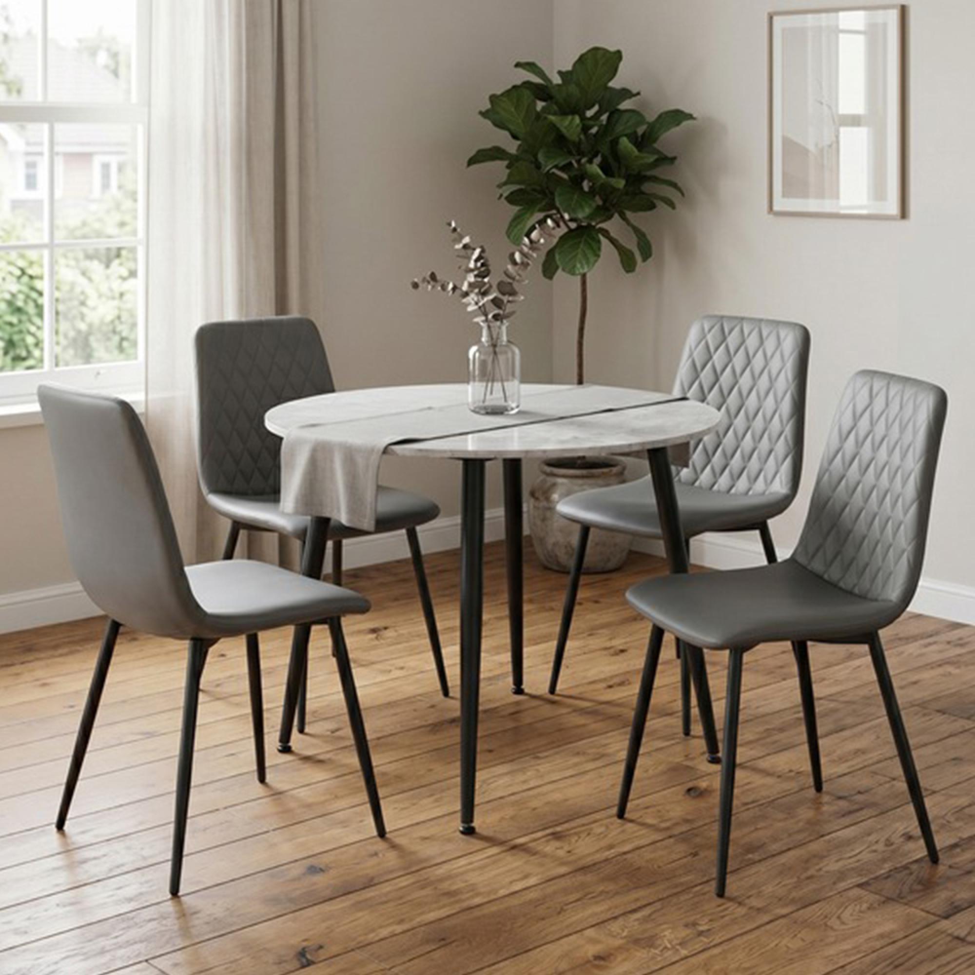 Argenta Dining Set - 90cm - 4 Seater - Round - Grey and Black - Sintered Stone Top - 4 Chair