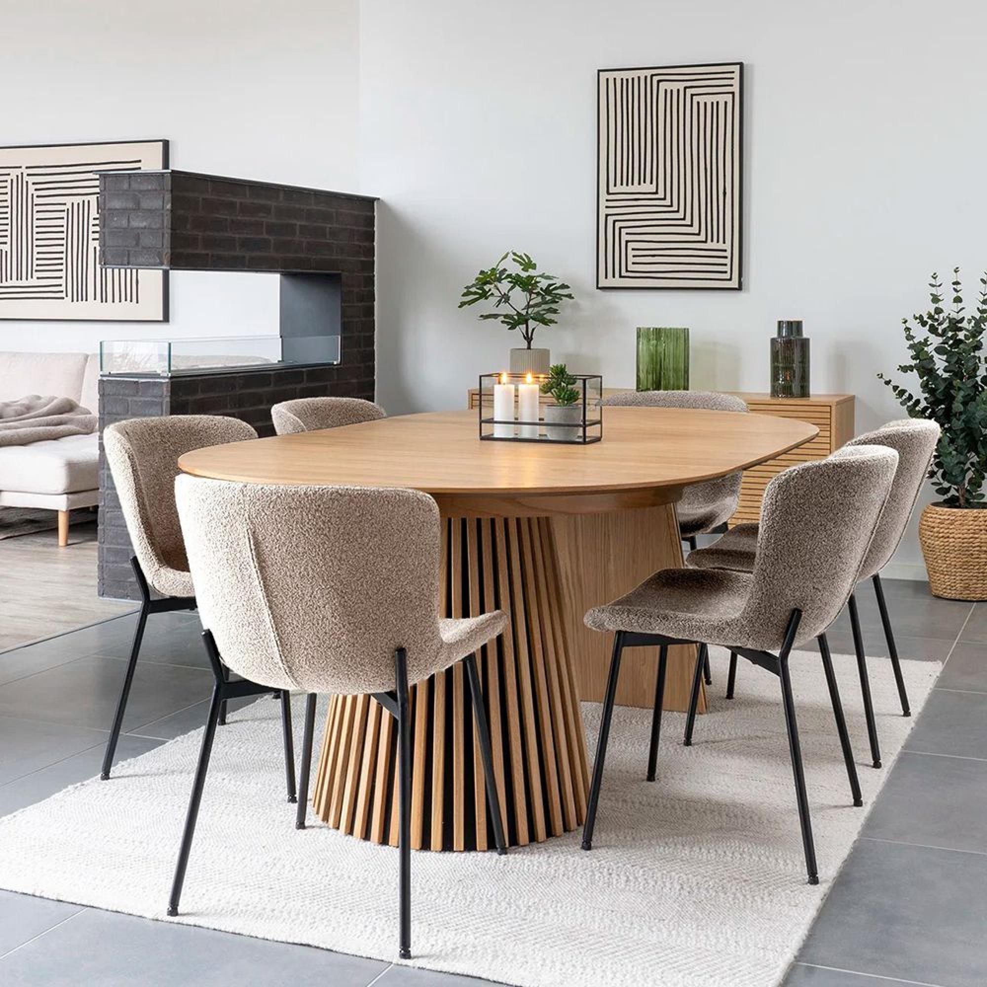 Osaka Oak Extending Dining Set - 120cm-200cm - Round - Slatted Base - Natural - 6 Maceda Beige Chairs