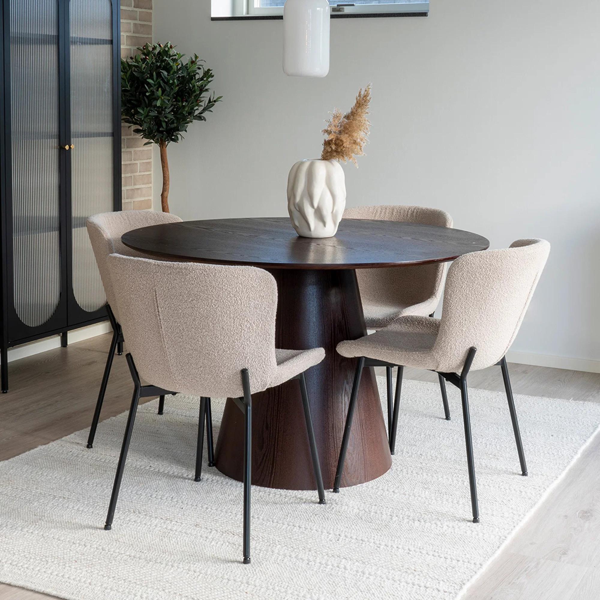 Bolton Dining Set - 120cm - Round - Pedestal - Dark Wood - 4 Maceda Beige Chairs